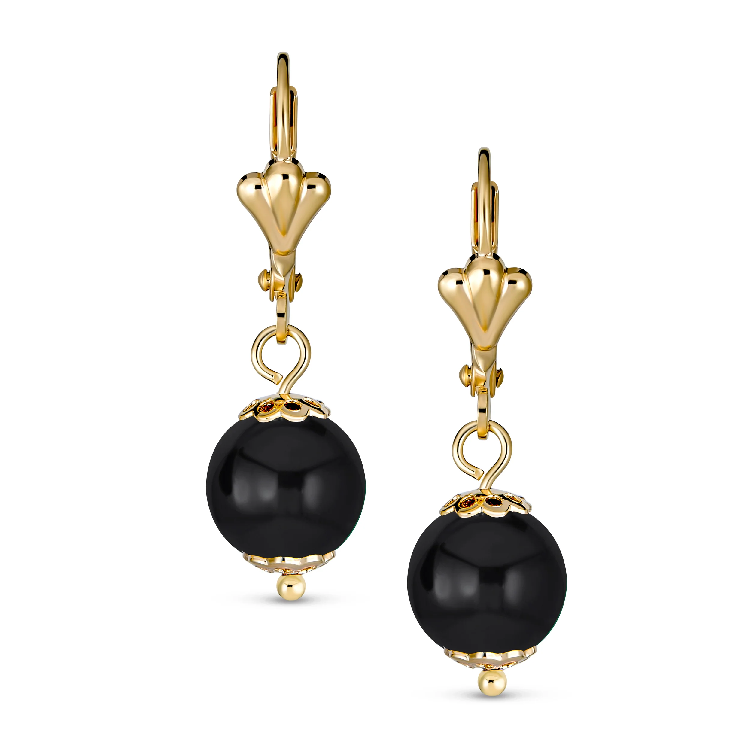 Round Purple Amethyst Drop Ball Earrings Leverback Gold 8MM - Image 5