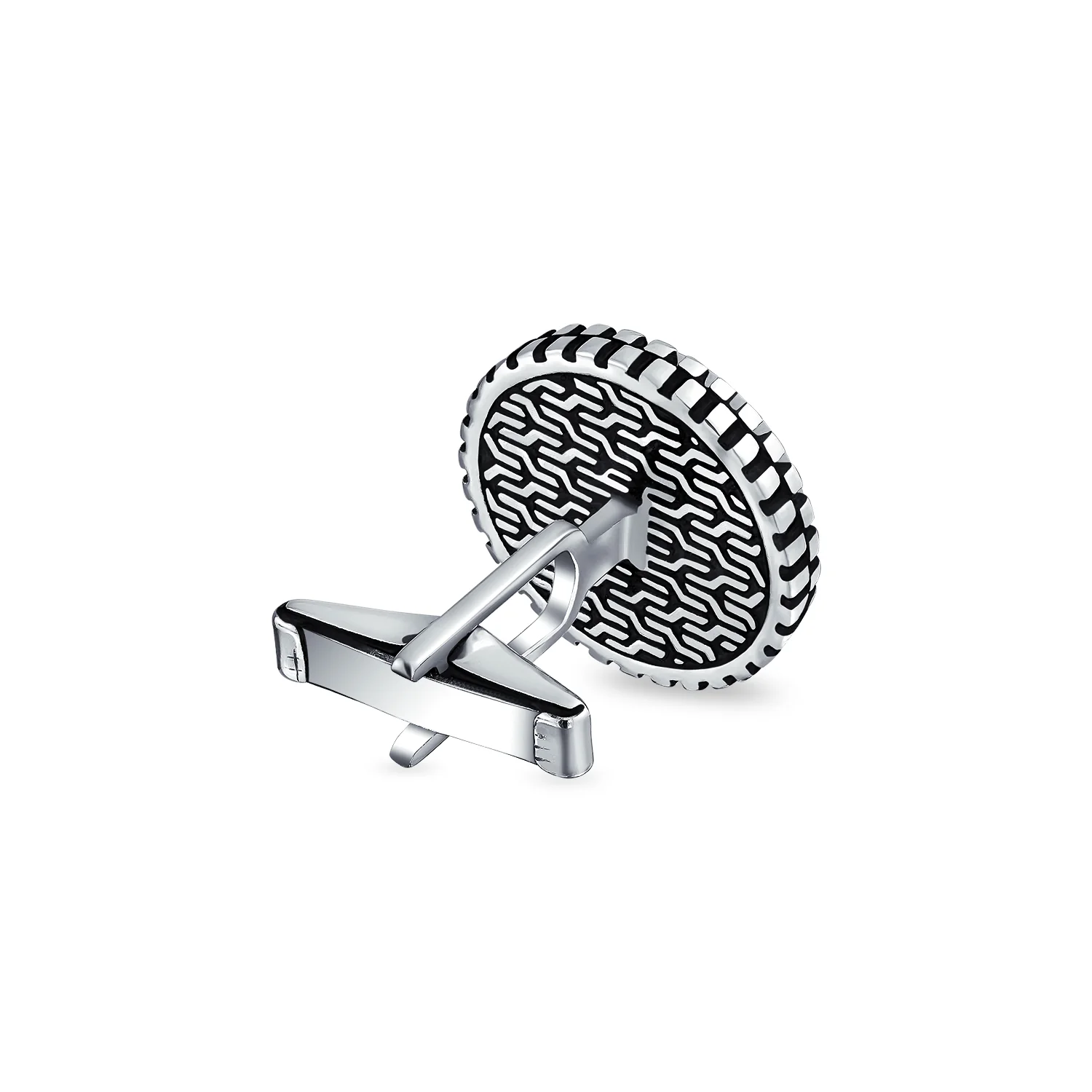 Classic Round Black Onyx Shirt Cufflinks for Men - Sterling Silver Bullet Hinge - Image 4