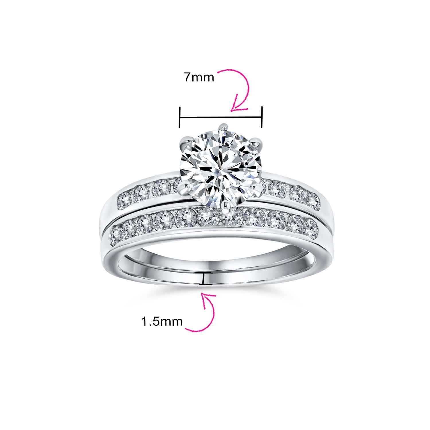Classic 2CT Round Solitaire 6 Prong Solitaire Pave Band CZ Engagement Ring Set Band Sterling Silver - Image 4