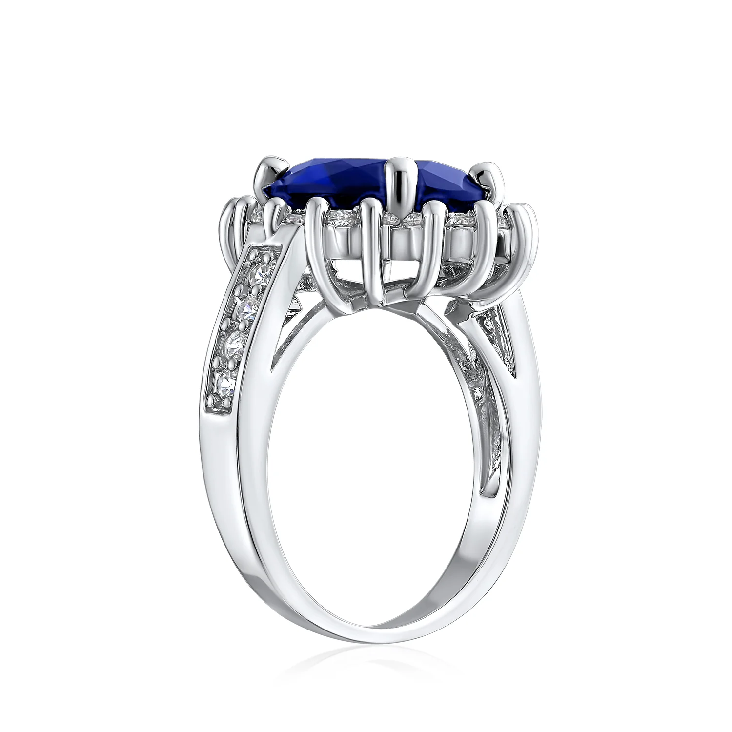Classic 5CT Blue CZ Sapphire Cubic Zirconia Halo Engagement Ring Silver Plated - Image 2