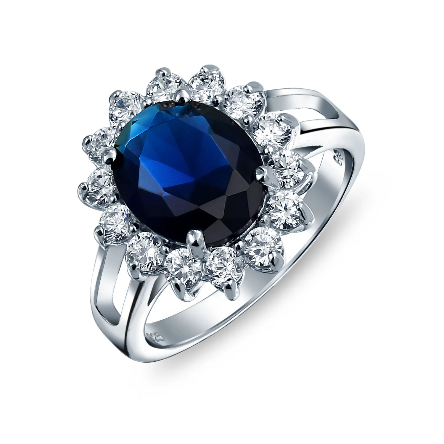 Classic 6CT CZ Sapphire Blue Cubic Zirconia Halo Engagement Ring .925 Sterling Silver - Image 2