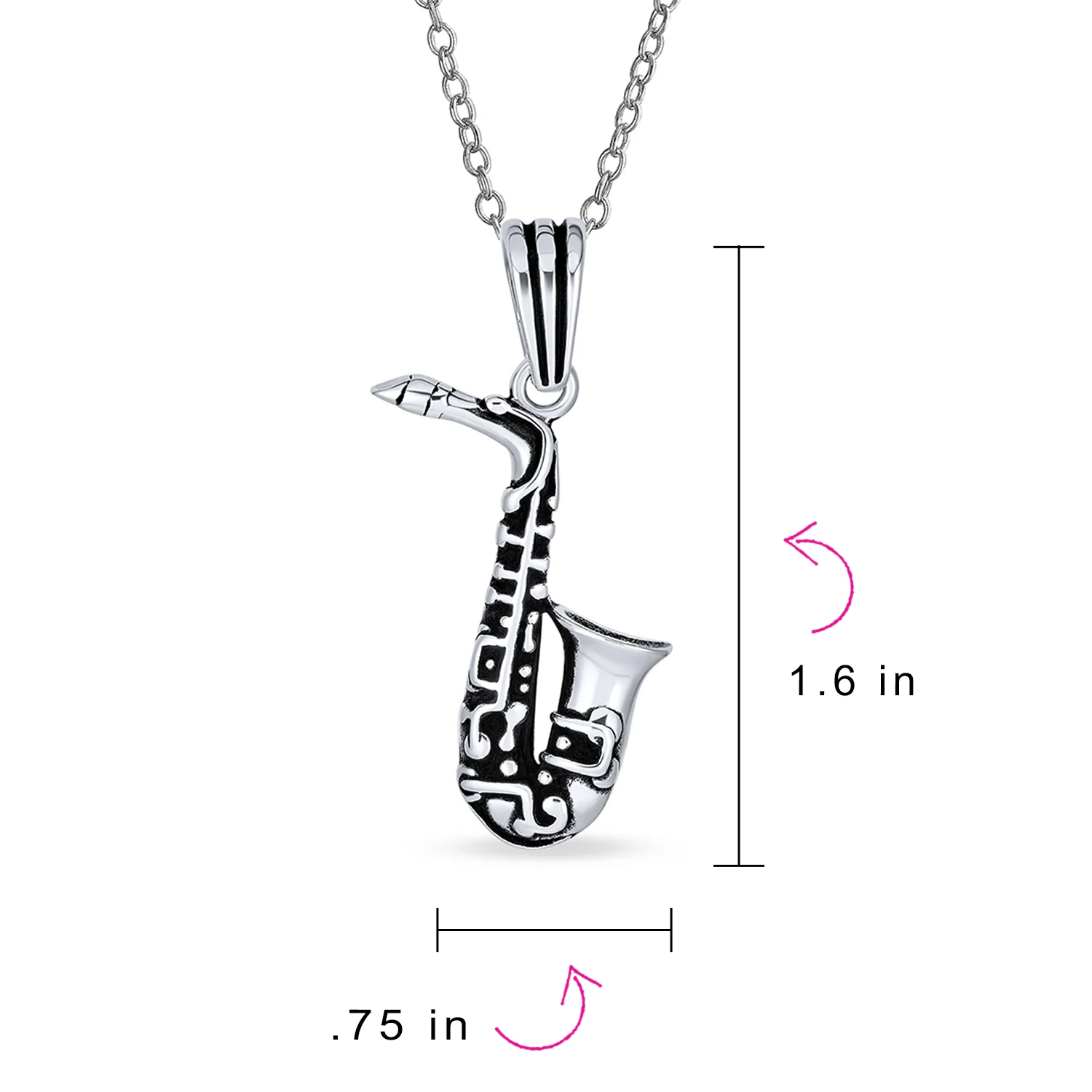 Saxophone Instrument Pendant Necklace for Musician Jazz Lover Silver Chain - Image 3
