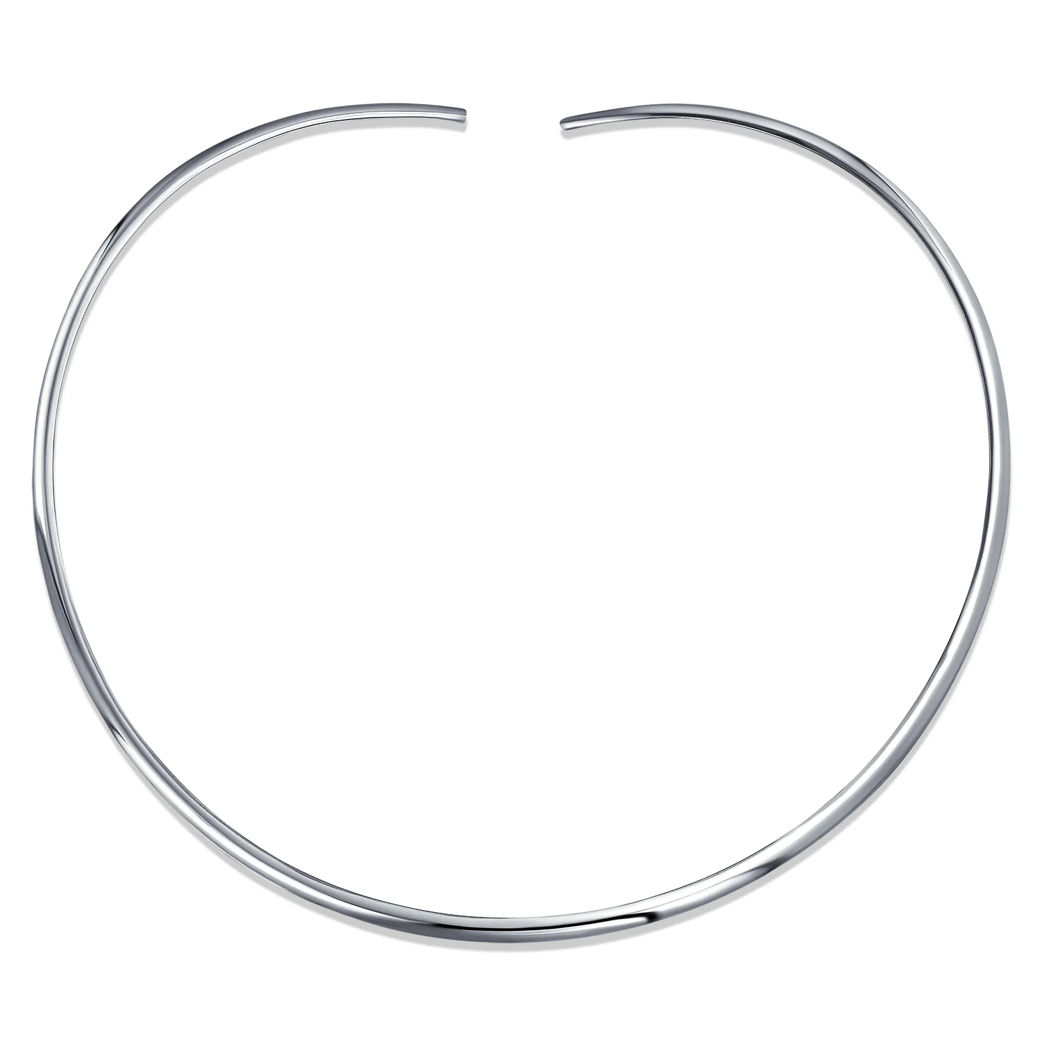 Simple Charm Pendant Slider Contoured Choker Collar Necklace .925 Silver Sterling 2MM