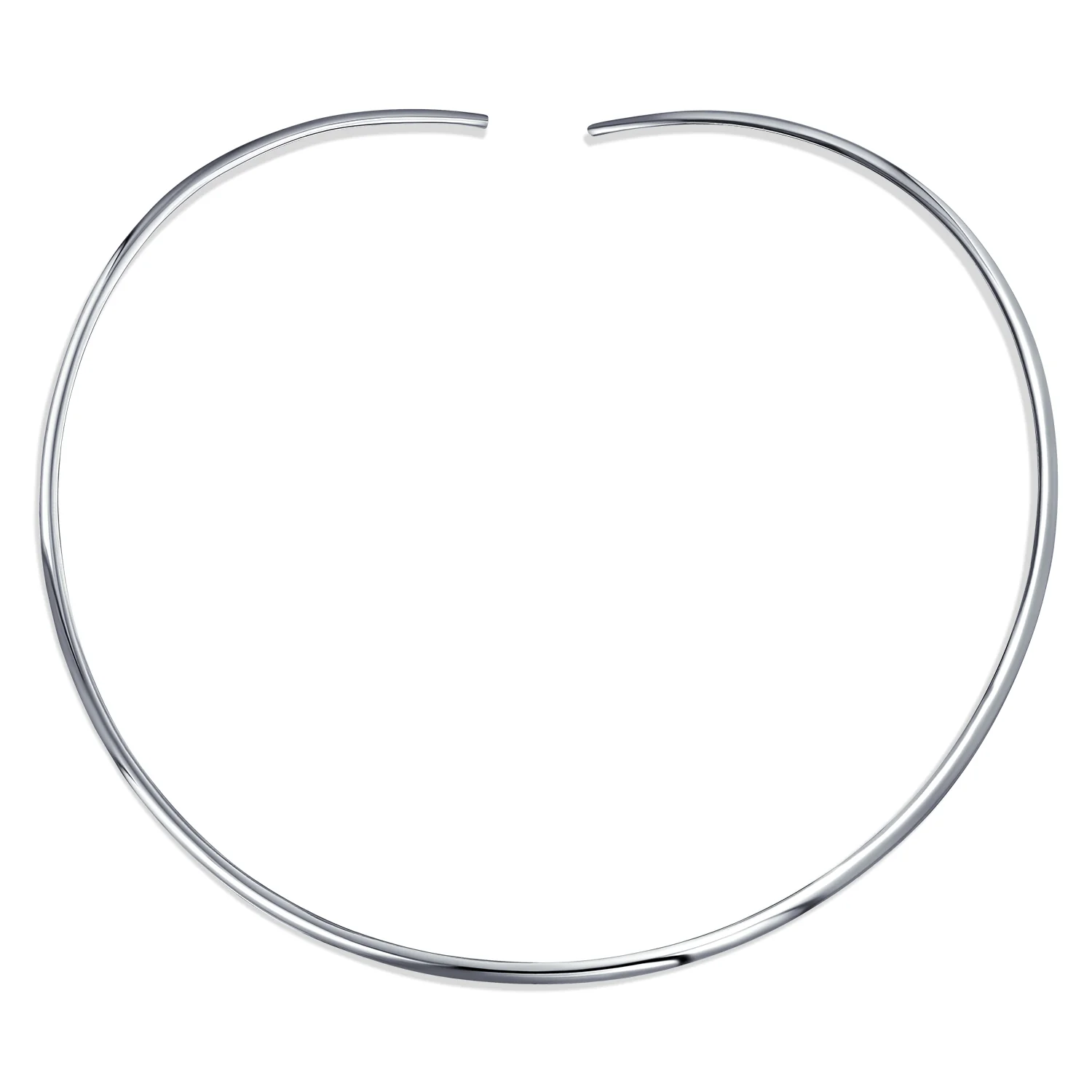 Simple Charm Pendant Slider Contoured Choker Collar Necklace .925 Silver Sterling 2MM - Image 2