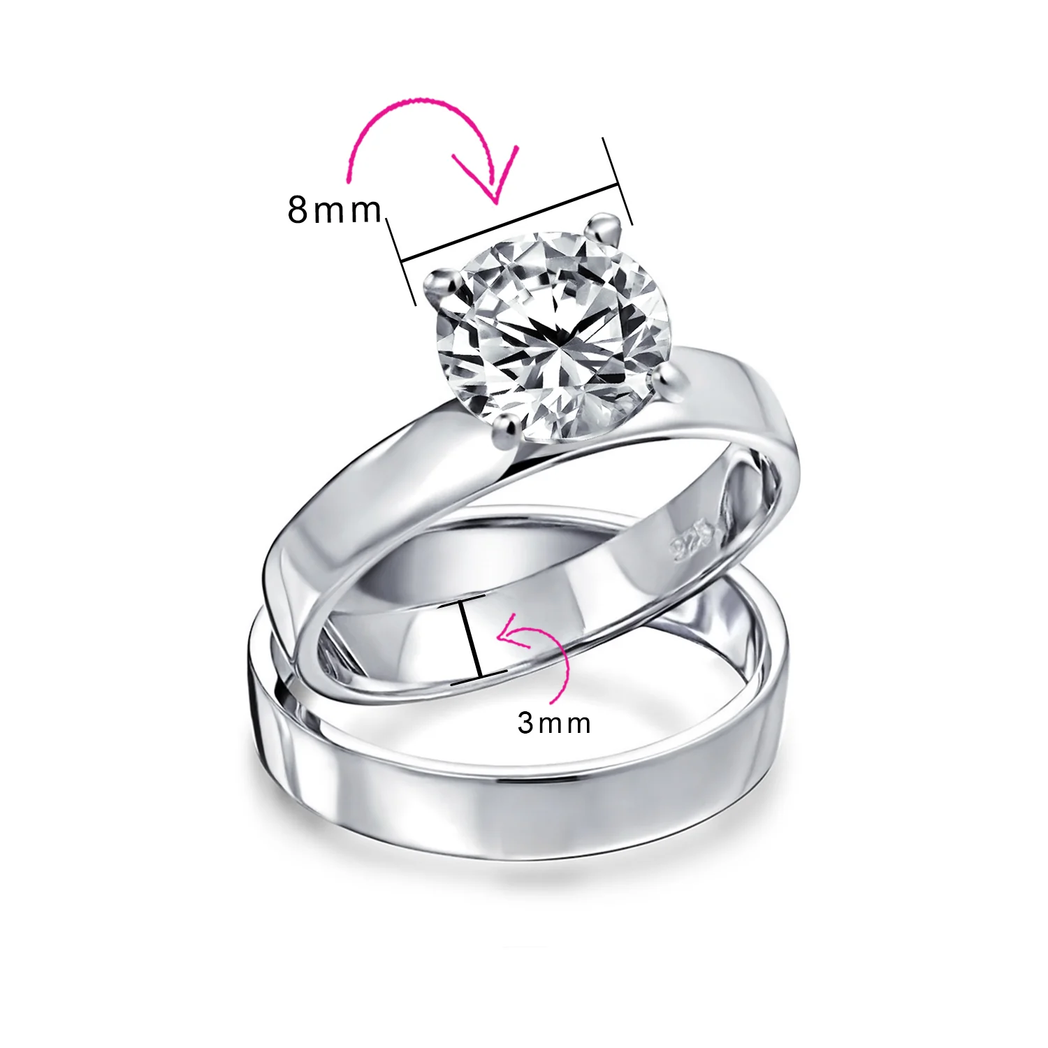 Classic Simple 2CT Cubic Zirconia Cocktail Statement Ring in Sterling Silver - Image 2