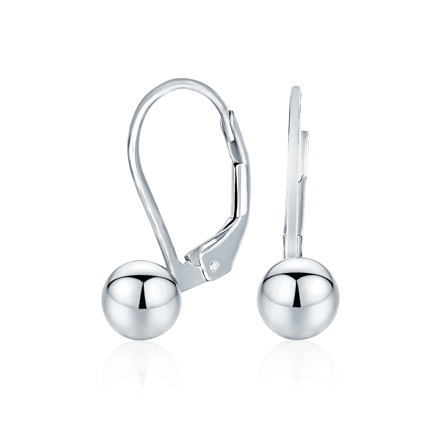 Basic Round Bead Ball Drop Earrings SterlingSilver Leverback - Image 3
