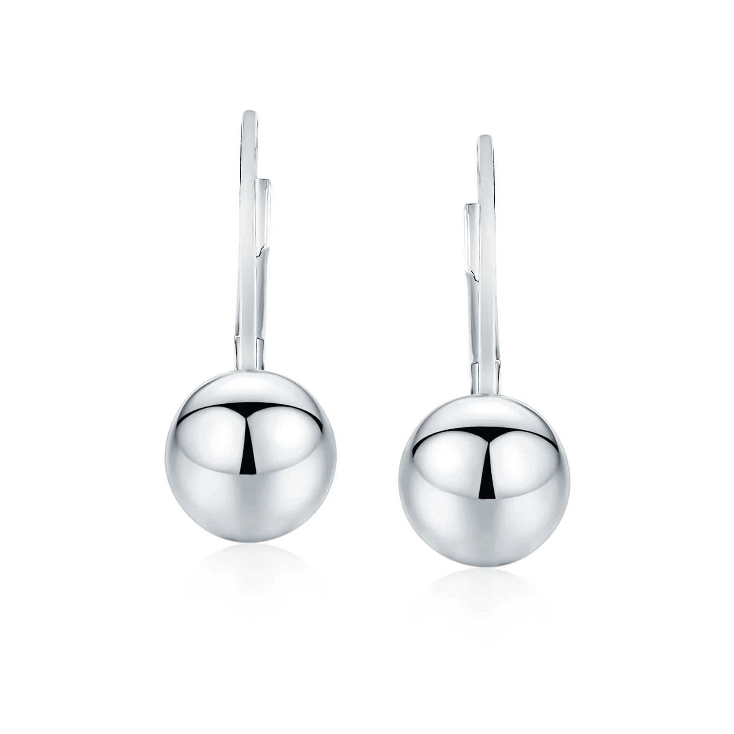 Basic Round Bead Ball Drop Earrings SterlingSilver Leverback - Image 4