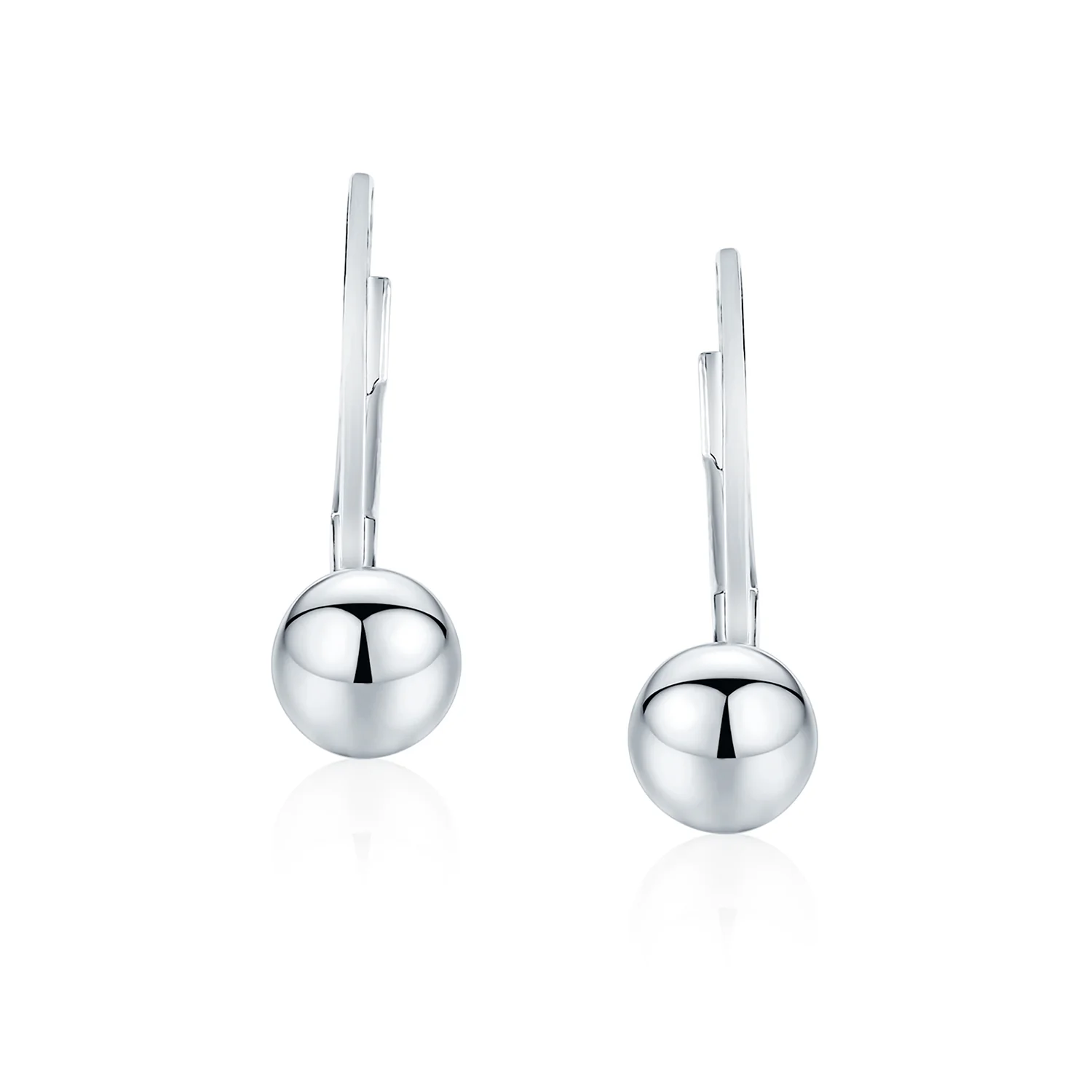 Basic Round Bead Ball Drop Earrings SterlingSilver Leverback - Image 6