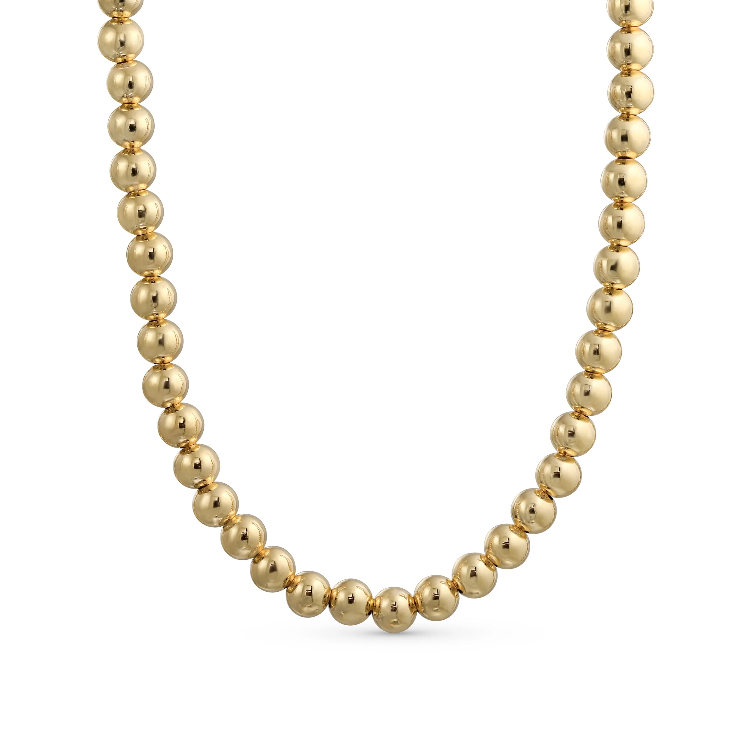 Classic 6MM Round Bead Strand Necklace Polished Gold 16 Inch - Image 2