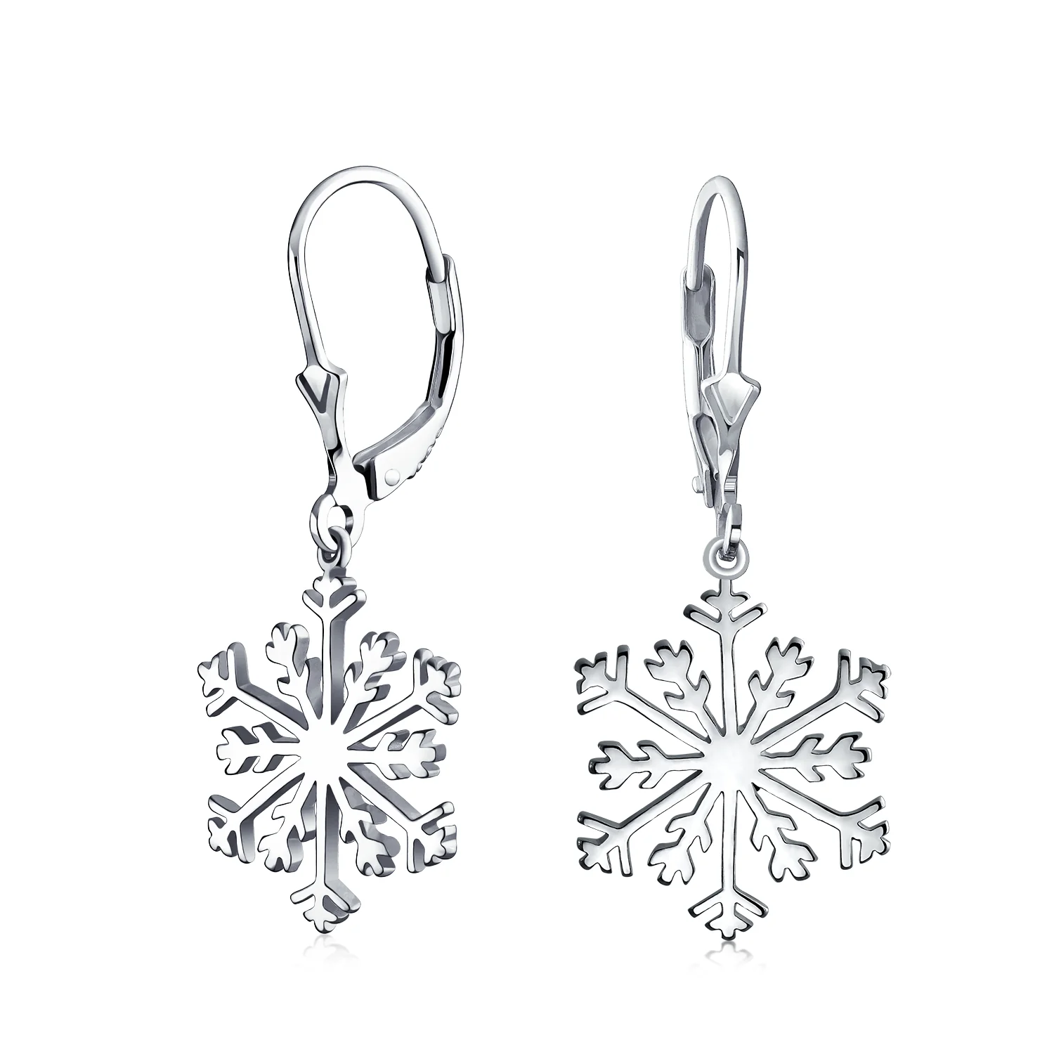 Classic Christmas Snowflake Dangle Earrings in  Sterling Silver Leverback