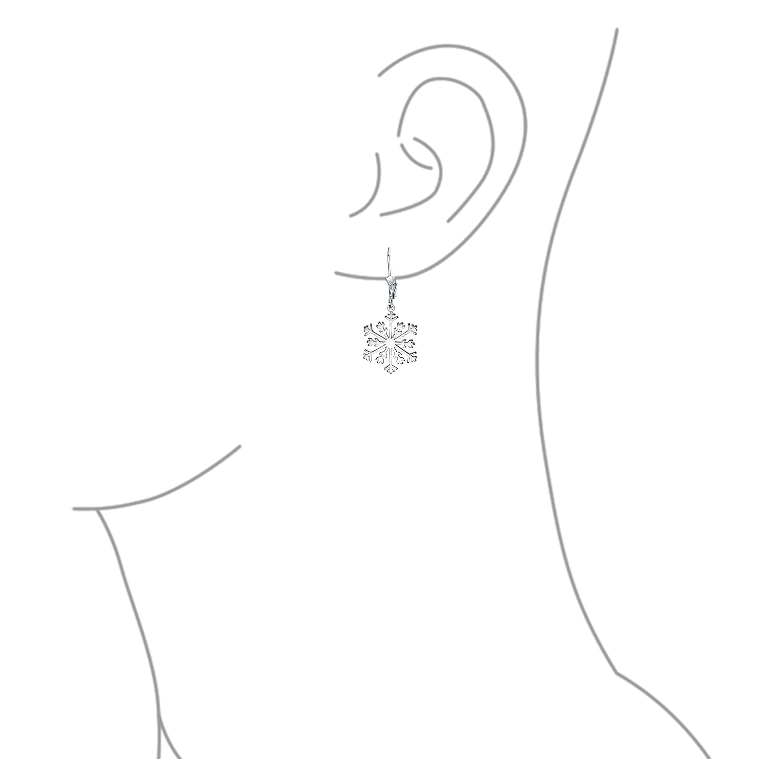 Classic Christmas Snowflake Dangle Earrings in  Sterling Silver Leverback - Image 3