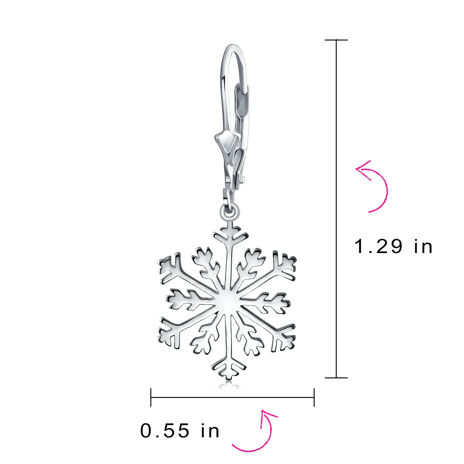 Classic Christmas Snowflake Dangle Earrings in  Sterling Silver Leverback - Image 4