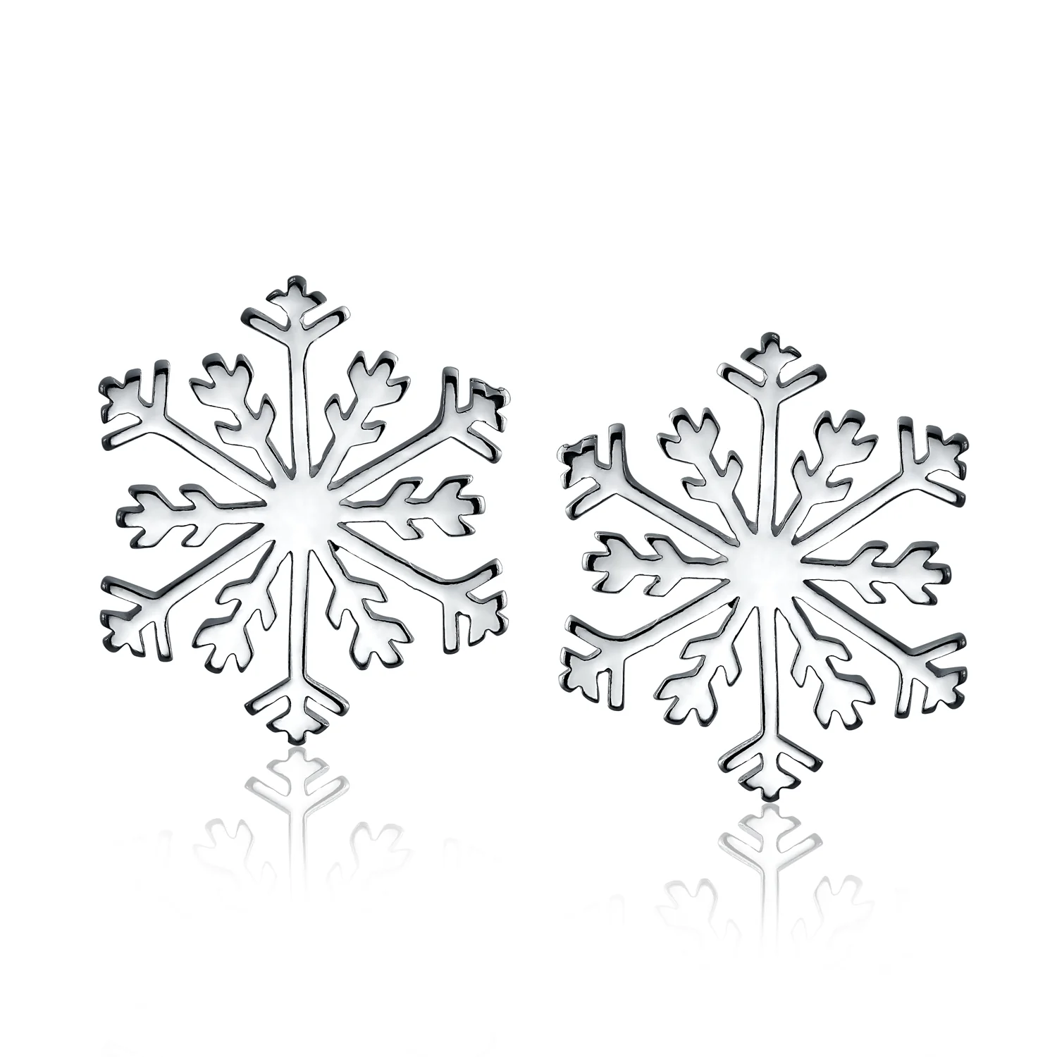 Classic Snowflake Stud Earrings Polished Sterling Silver for Christmas Parties