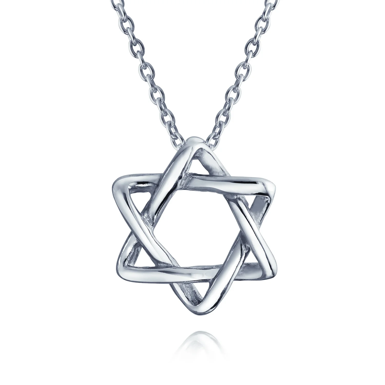 Classic Delicate Religious Judaica Hanukkah Intertwined Magen Star of David Pendant Necklace .925 Sterling Silver