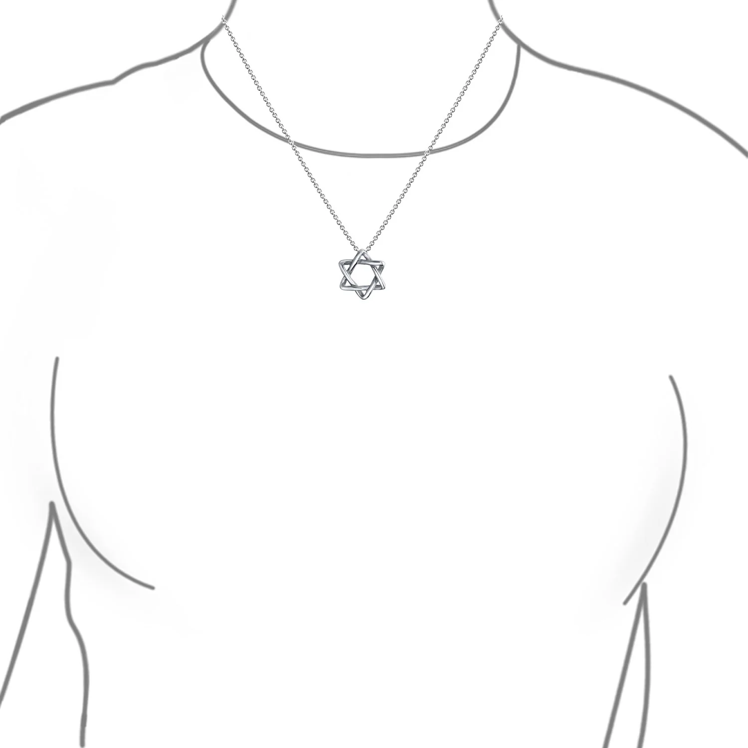 Classic Delicate Religious Judaica Hanukkah Intertwined Magen Star of David Pendant Necklace .925 Sterling Silver - Image 2