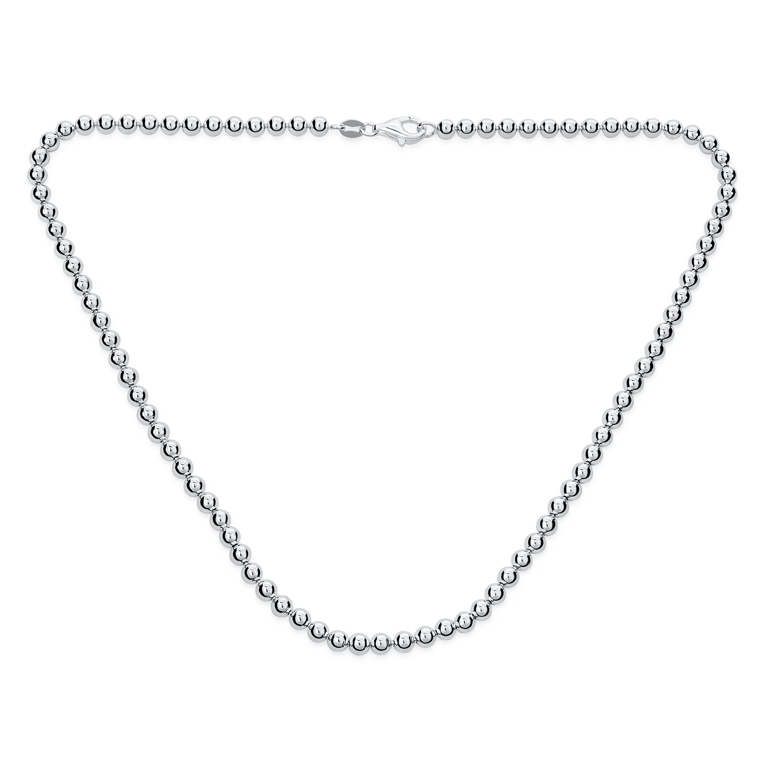 Dainty Sterling Silver Petite 4MM Round Bead Station Ball Necklace Shinny - Image 2