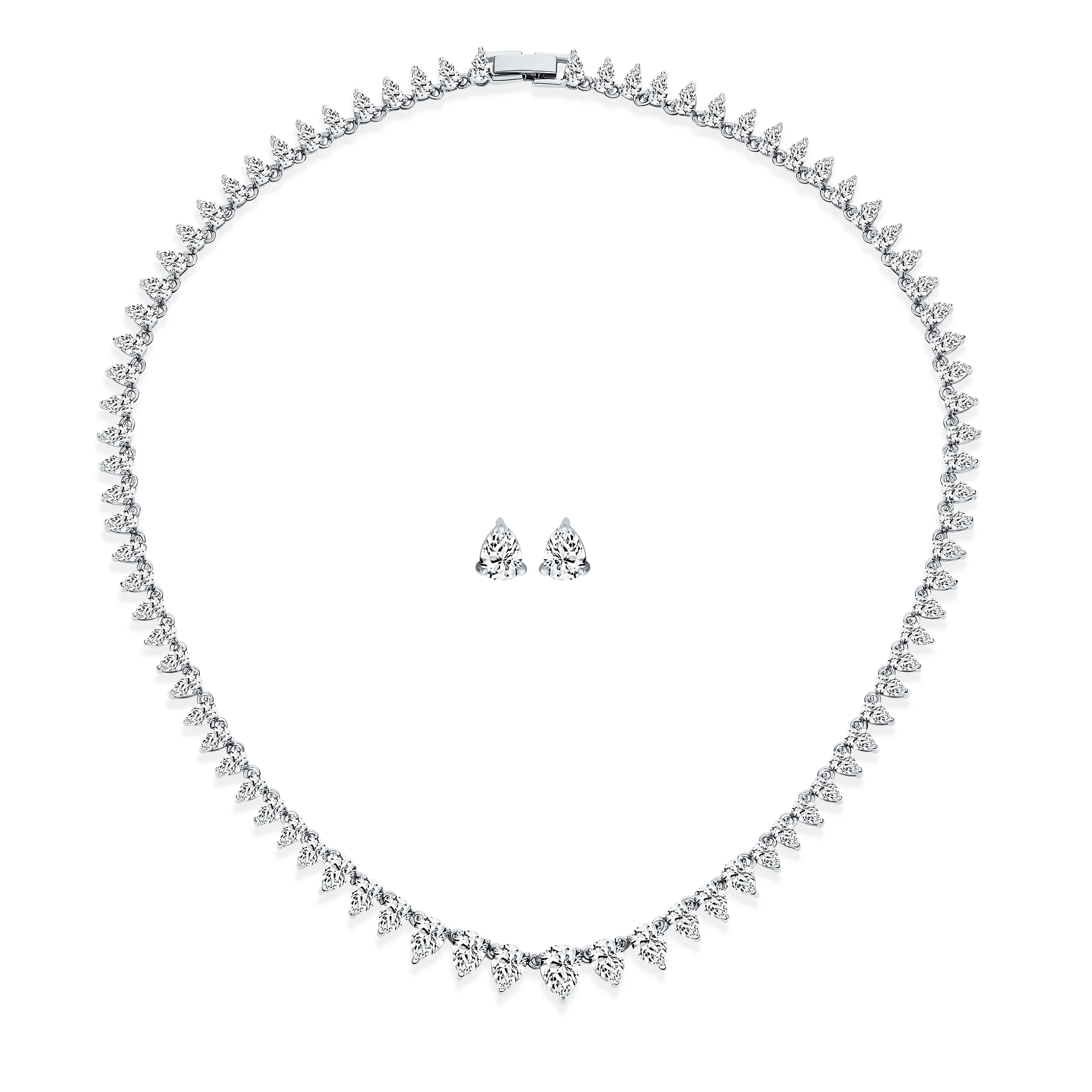 Classic Bridal Teardrop CZ Collar Necklace Earrings Set