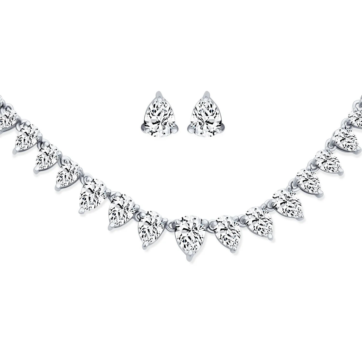Classic Bridal Teardrop CZ Collar Necklace Earrings Set - Image 2