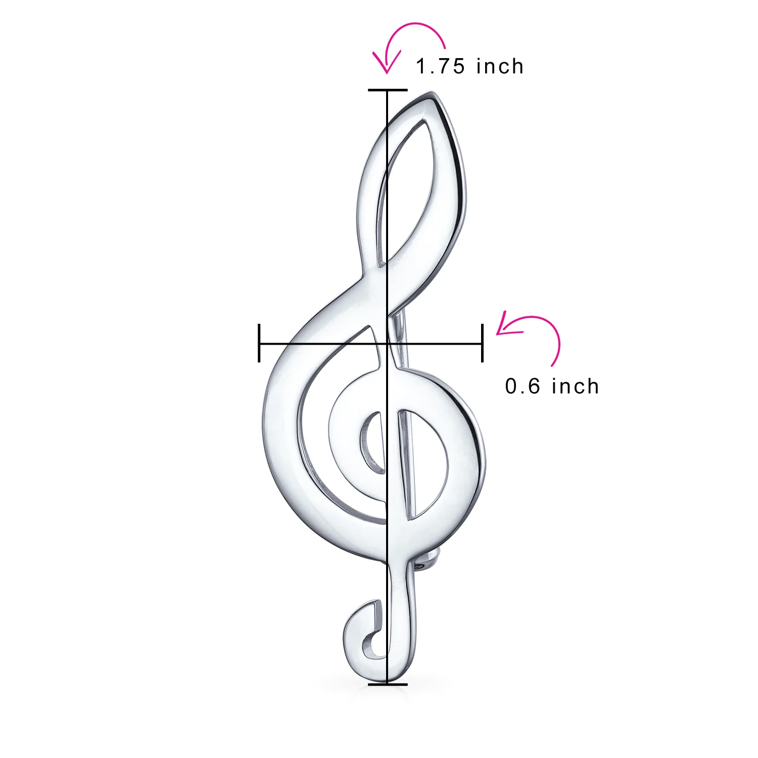 Large Classic Musician Treble G Clef Music Note Brooch Pin Sterling Silver - Image 4