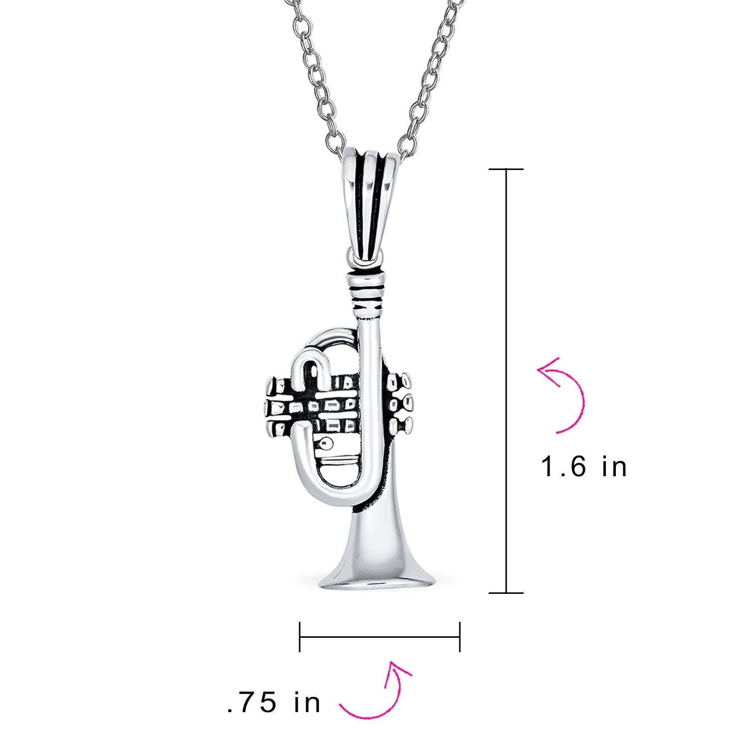 Musician Jazz Lover Trumpet Instrument Pendant Necklace .925 Sterling Silver - Image 3