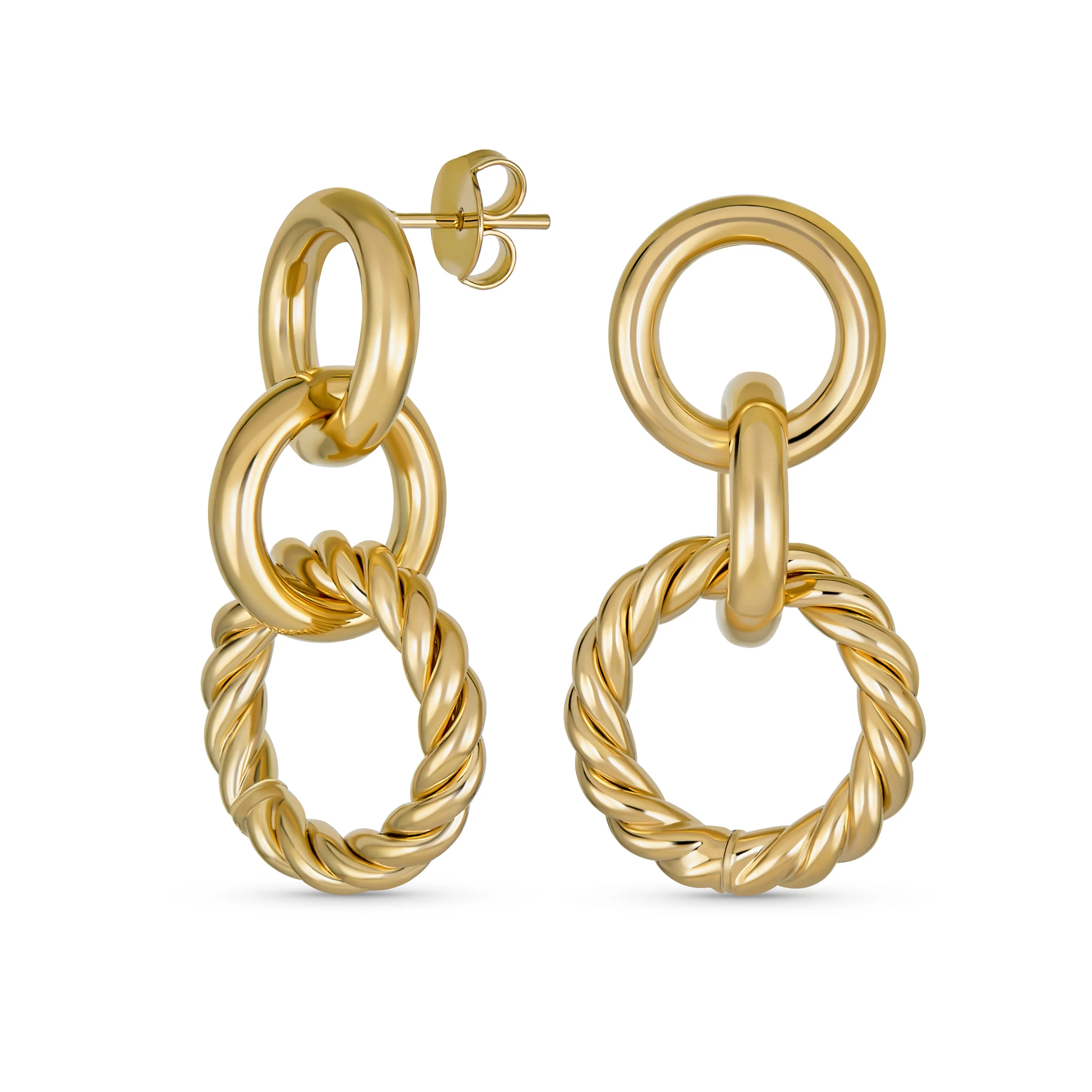 Twisted Rope Hoop Huggie Earrings Gold Plated 1.70 Inch