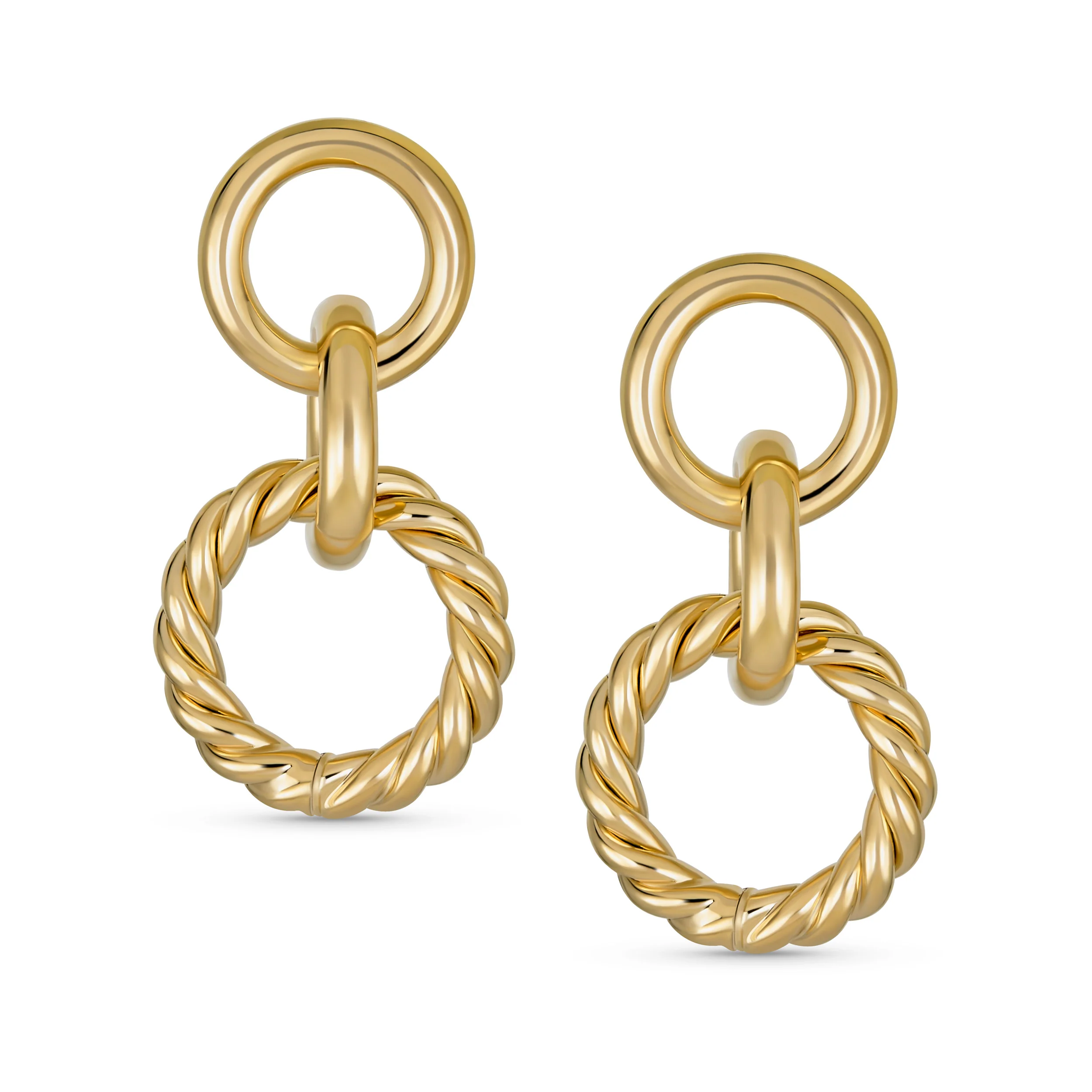 Twisted Rope Hoop Huggie Earrings Gold Plated 1.70 Inch - Image 2