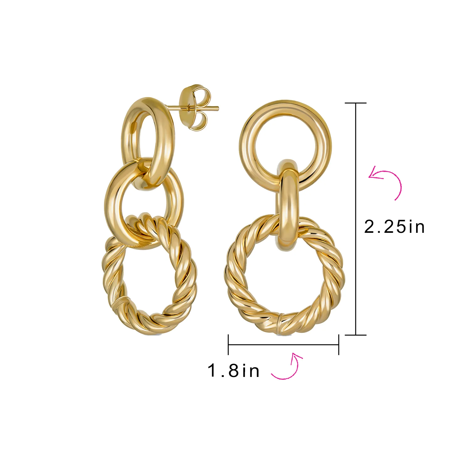 Twisted Rope Hoop Huggie Earrings Gold Plated 1.70 Inch - Image 4