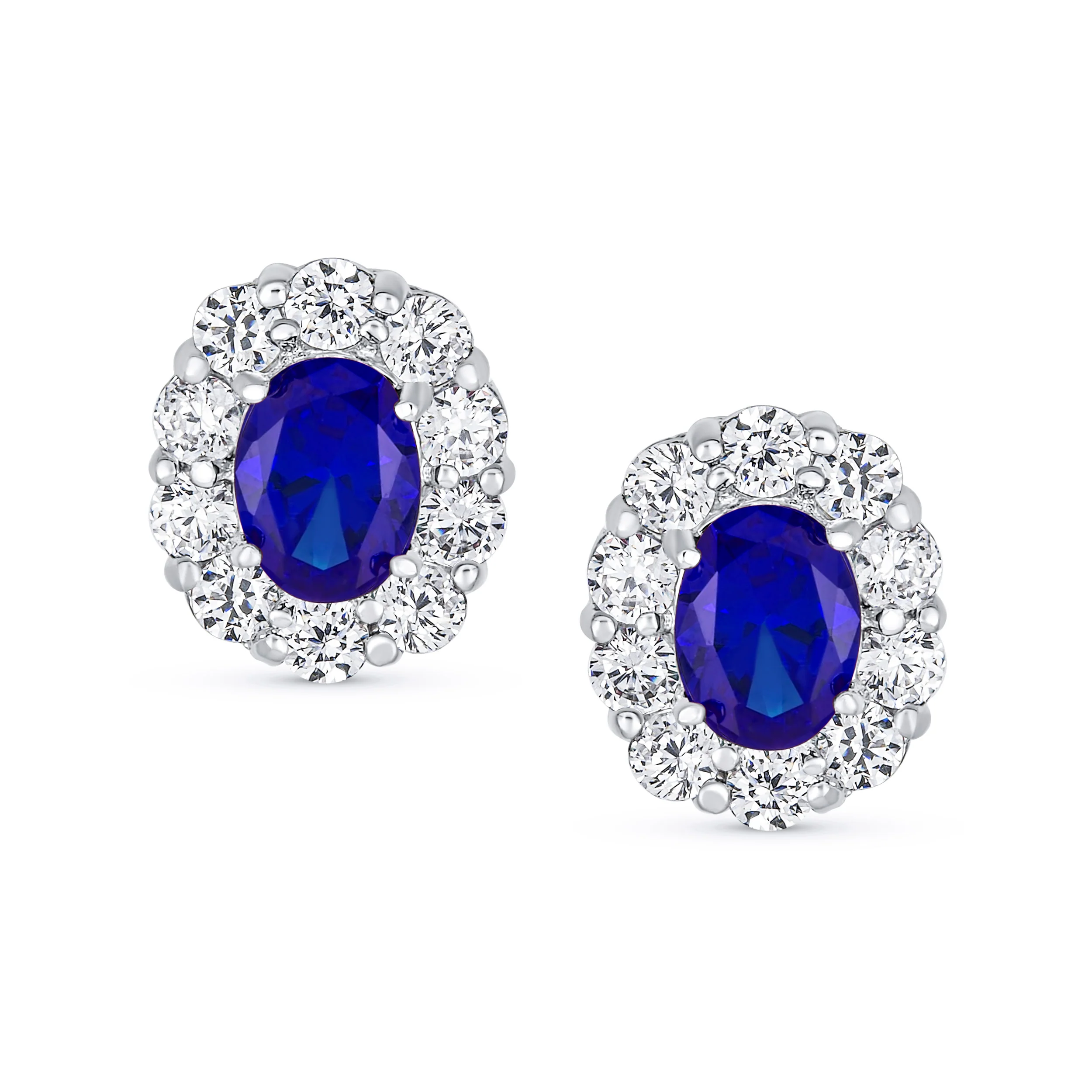 Classic Style Crown 1.5 CT CZ Halo Oval Stud Earrings Rhodium Plated Brass - Image 3