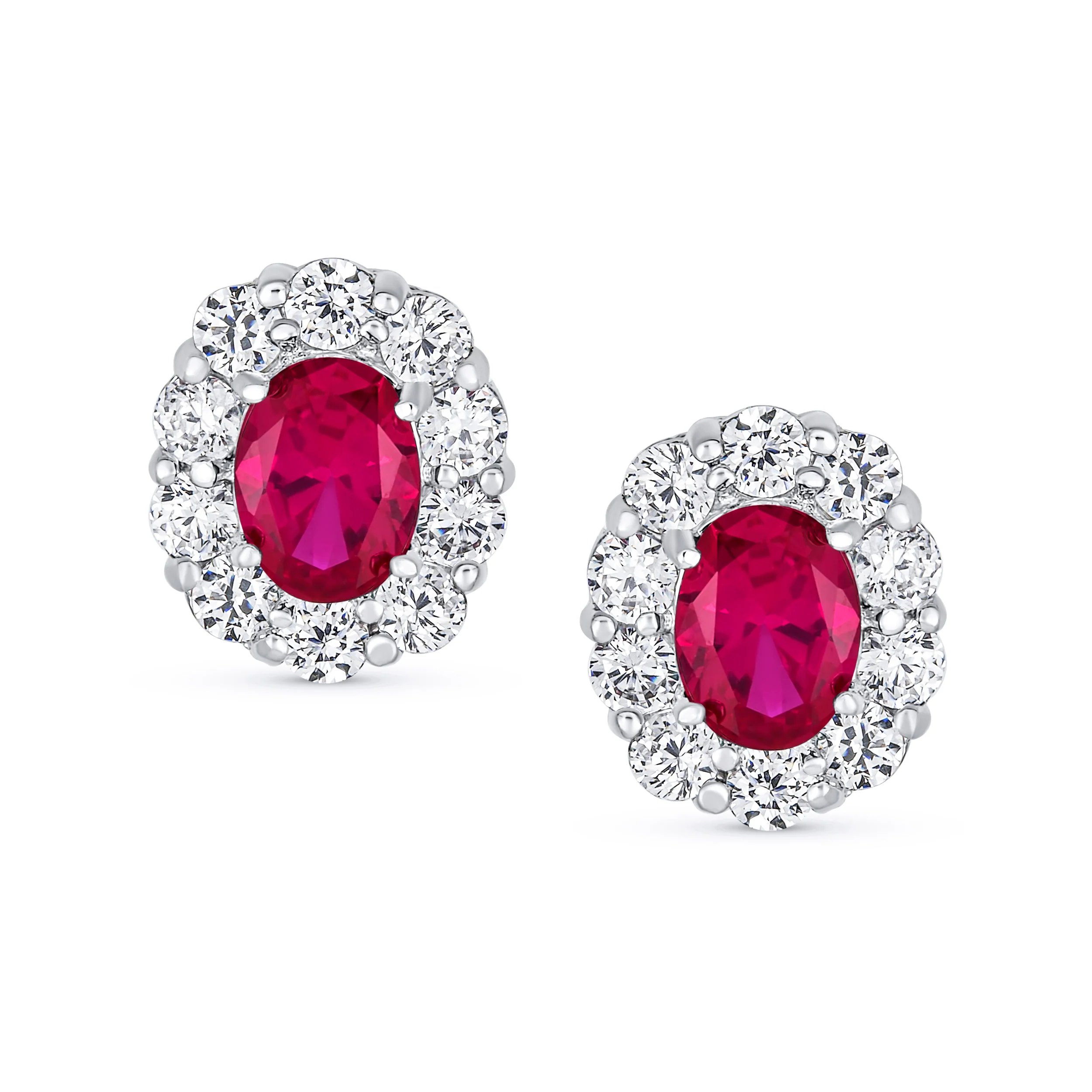 Classic Style Crown 1.5 CT CZ Halo Oval Stud Earrings Rhodium Plated Brass - Image 4