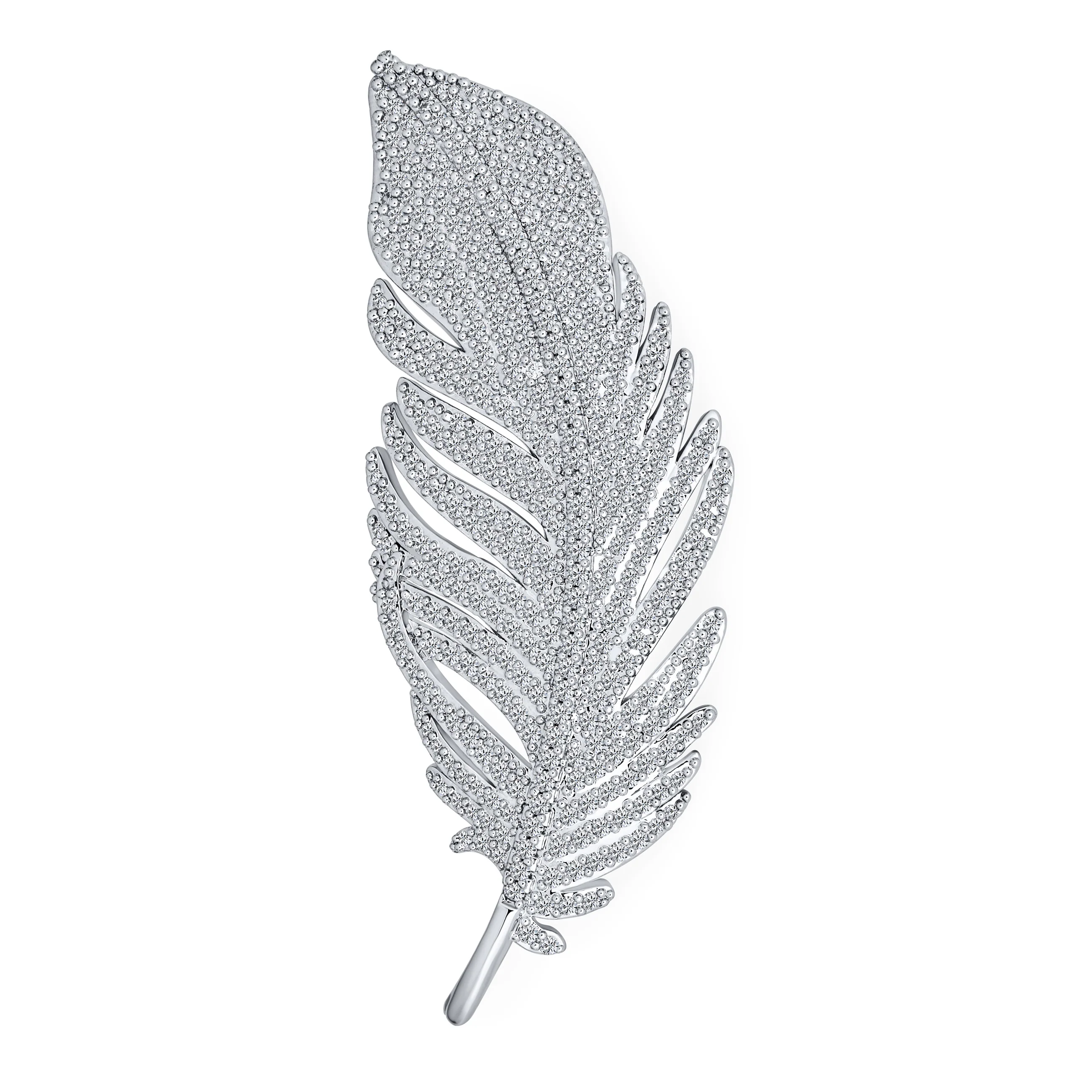 Classic Style Large Pave CZ Feather Leaf Scarf Brooch Pin or Pendant