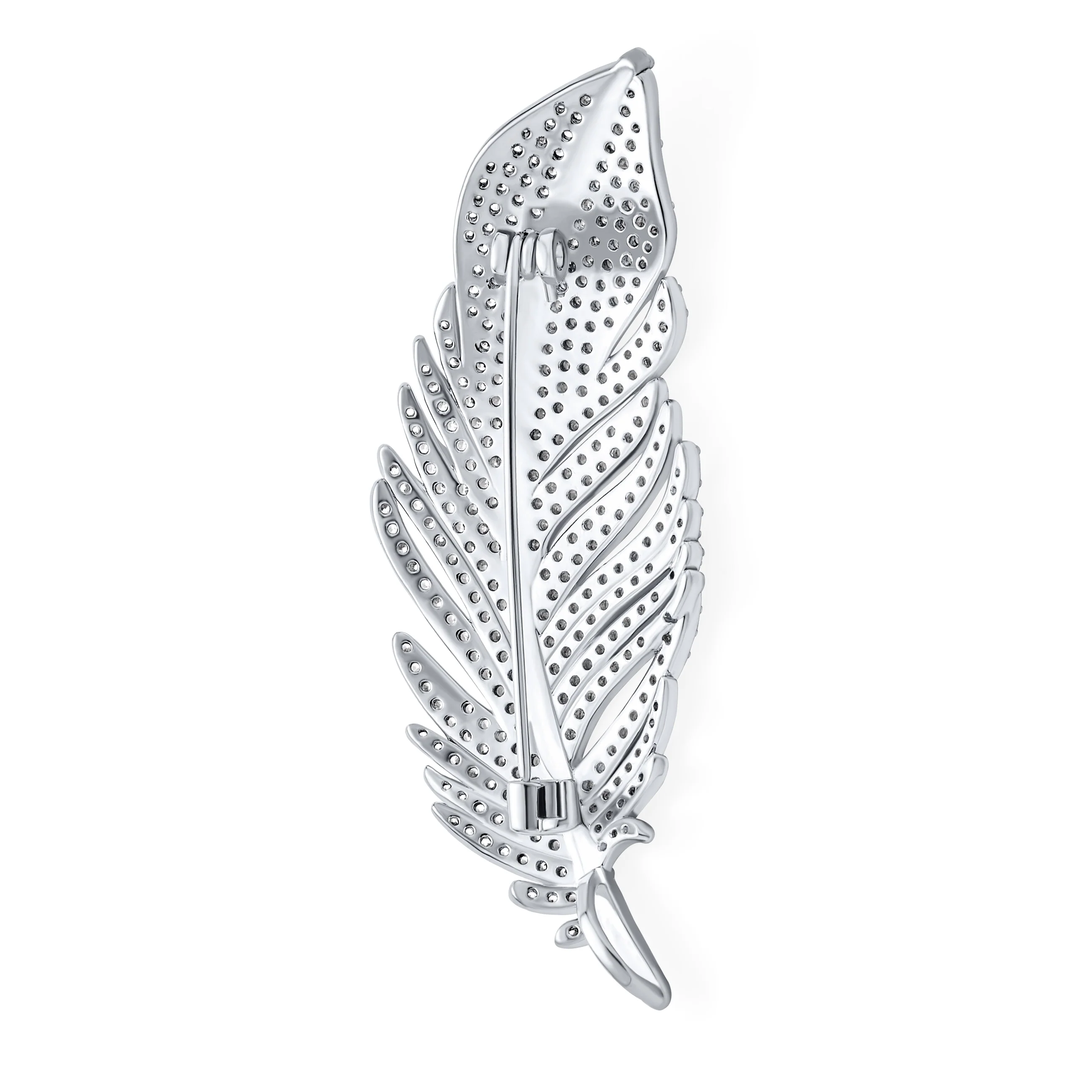 Classic Style Large Pave CZ Feather Leaf Scarf Brooch Pin or Pendant - Image 2