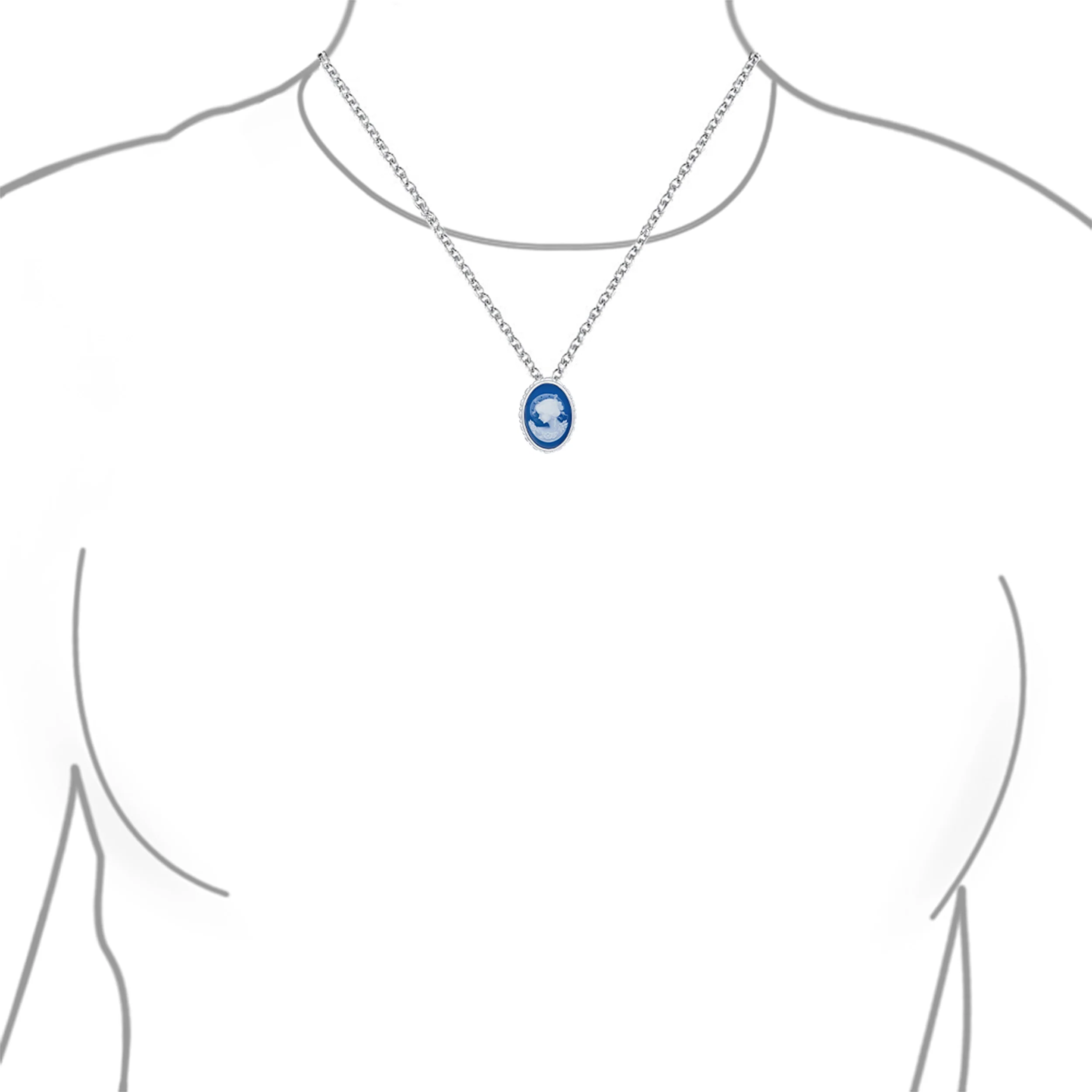 Classic Vintage Blue White Victorian Lady Cameo Pendant Necklace Sterling Silver - Image 3
