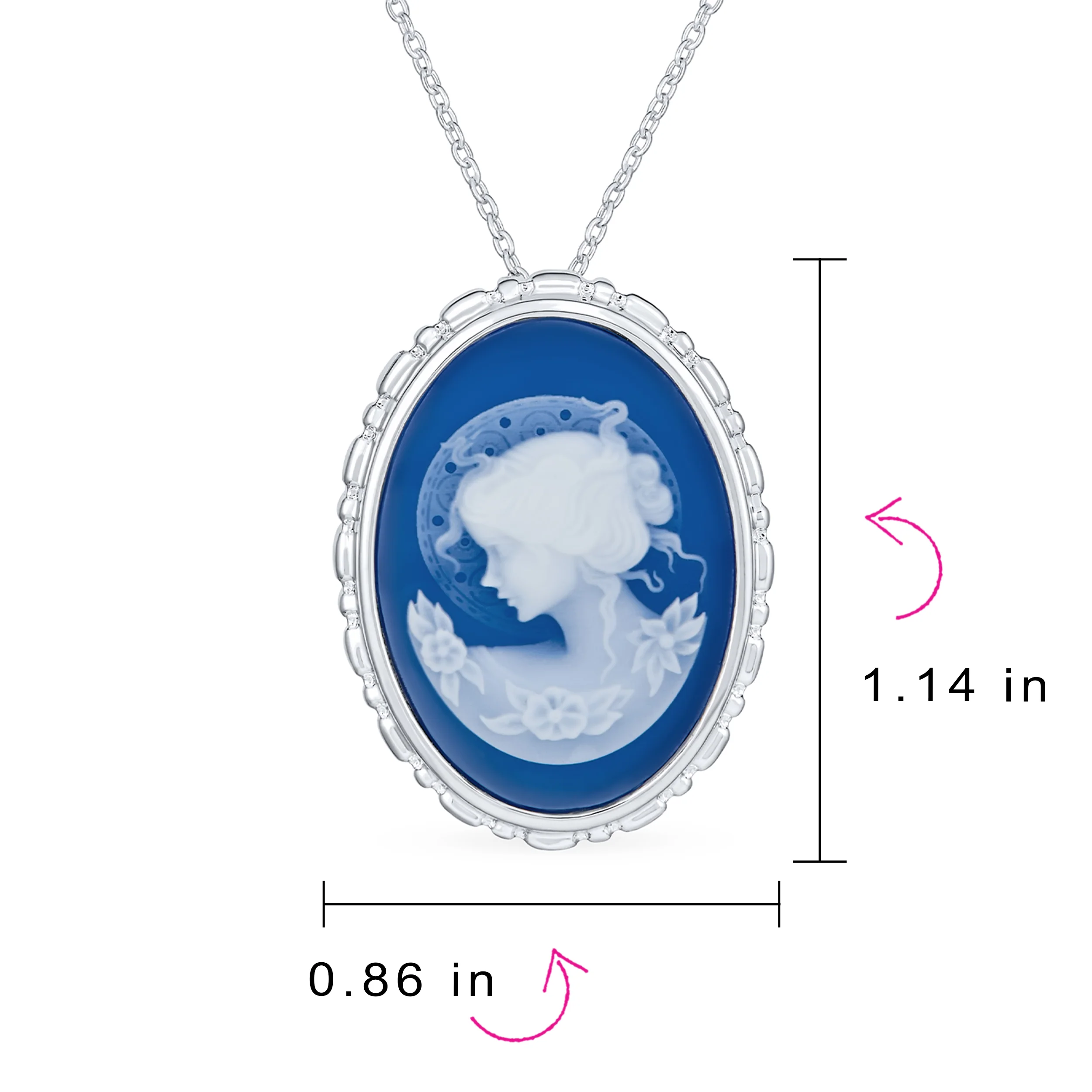 Classic Vintage Blue White Victorian Lady Cameo Pendant Necklace Sterling Silver - Image 5