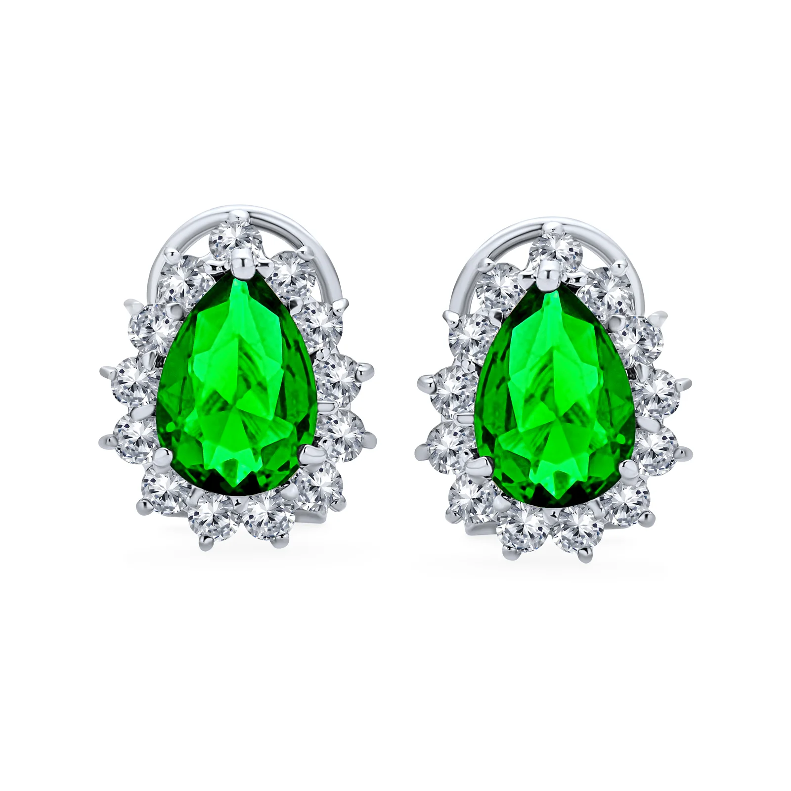 2.5CT Blue CZ Halo Pear Teardrop Stud Earrings Omega Back - Image 4