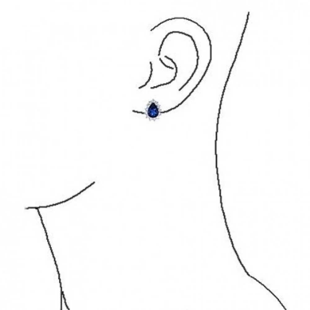 2.5CT Blue CZ Halo Pear Teardrop Stud Earrings Omega Back - Image 5