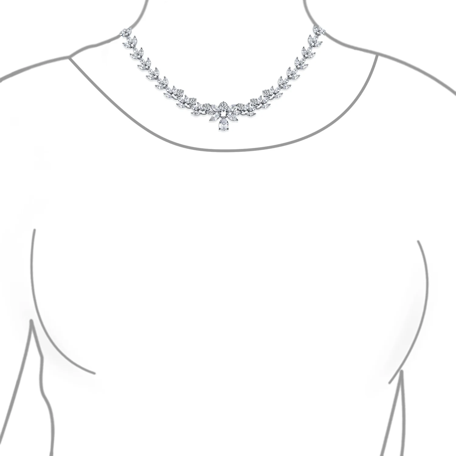 Vintage Style Cocktail CZ Marquise Cut Cubic Zirconia Statement Collar Necklace - Image 3
