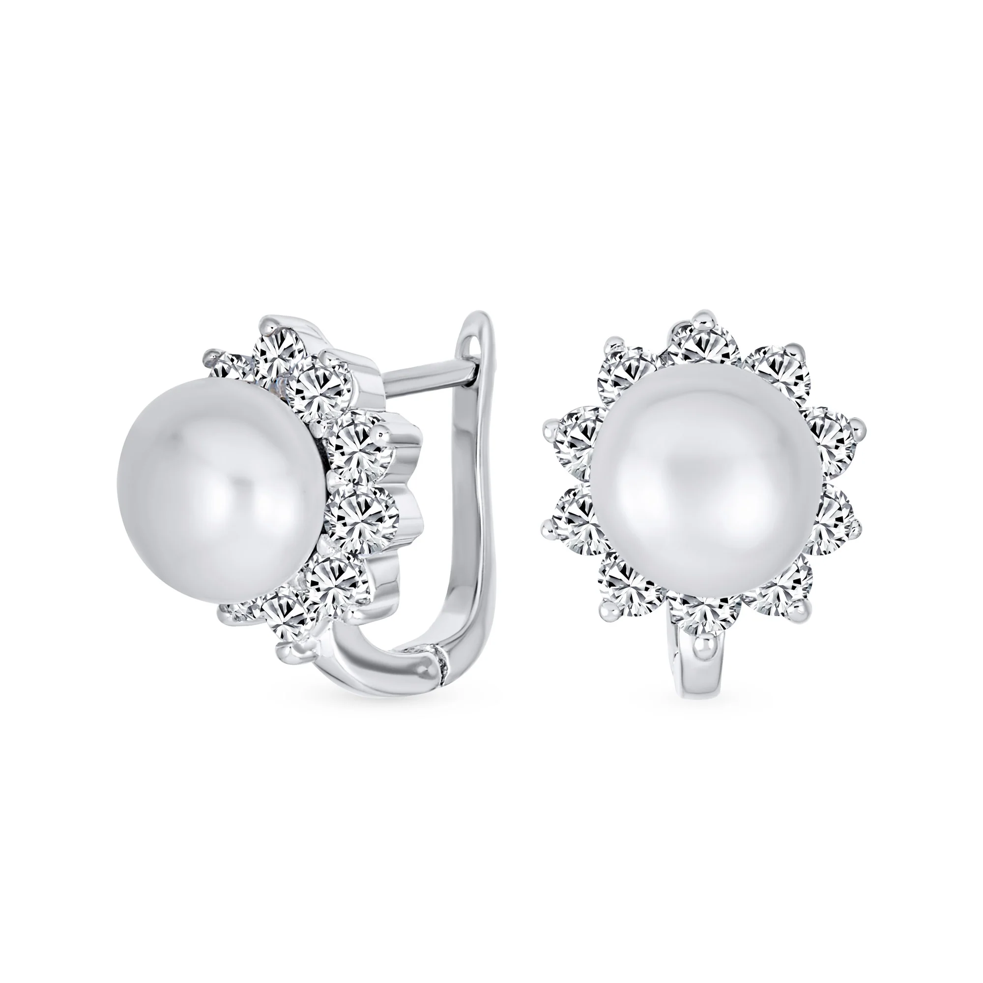Classic Vintage Bridal Pearl Stud Earrings, Sterling Silver Huggie Latch Back