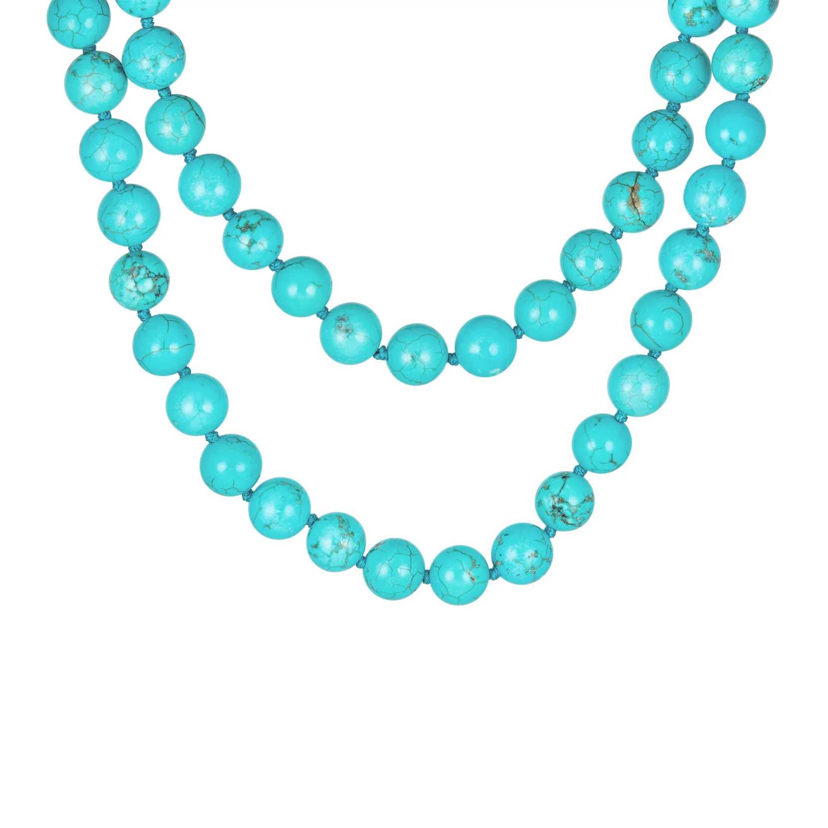 10MM Ball Bead 36 Inch Long Strand Double Wrap Blue Turquoise Necklace