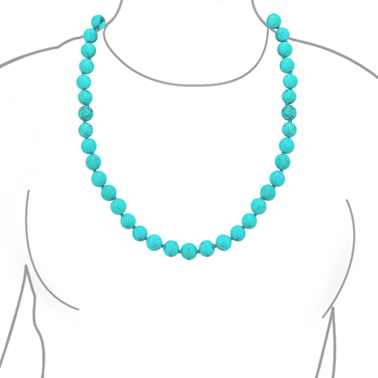 10MM Ball Bead 36 Inch Long Strand Double Wrap Blue Turquoise Necklace - Image 4