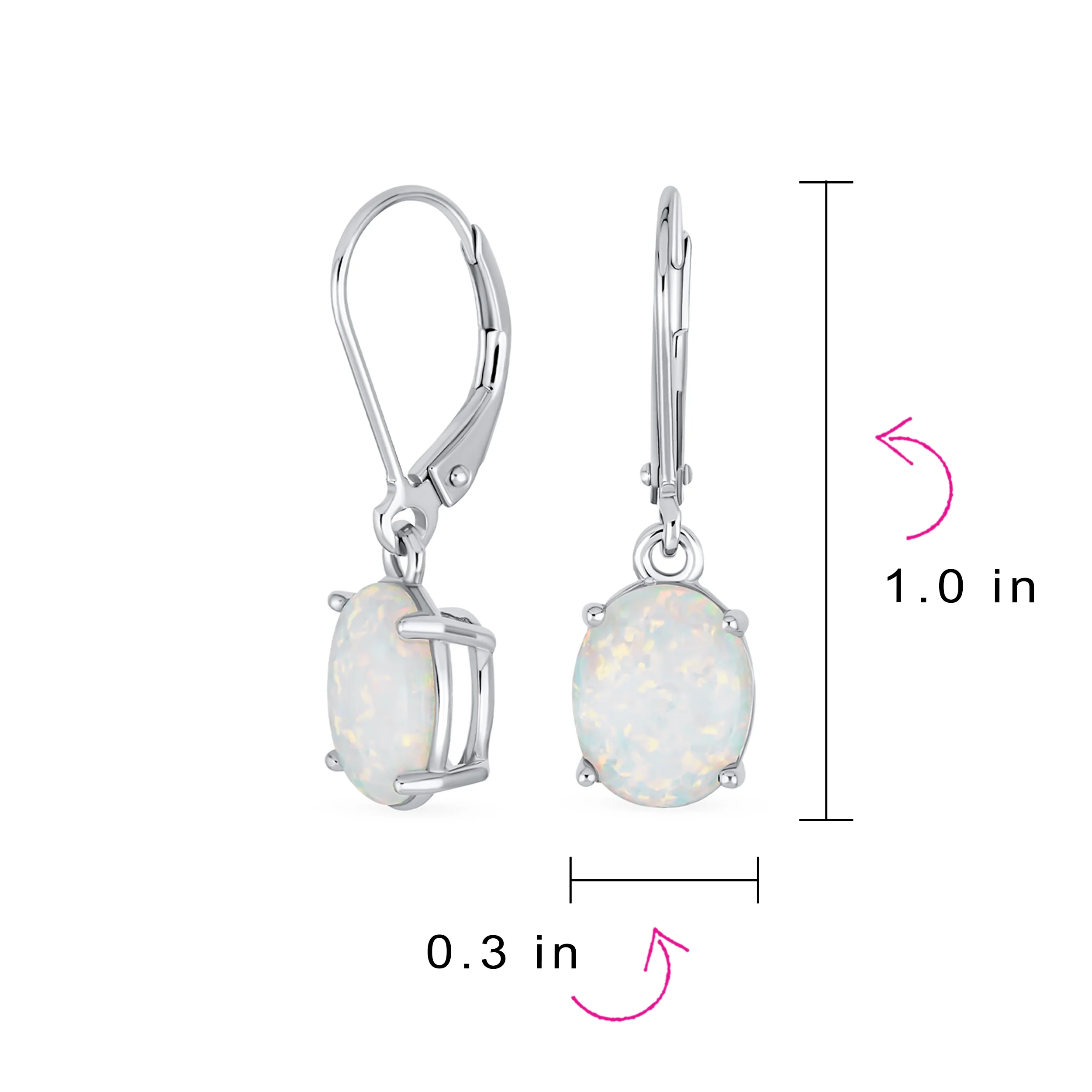 Classic White Opal Oval Solitaire Dangle Gemstone Earrings in Sterling Silver - Image 4