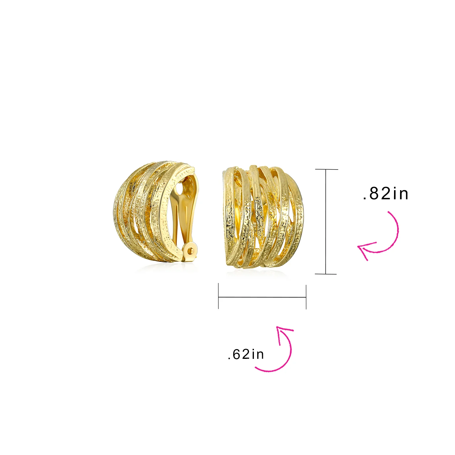 Fashion Open Criss Cross Basket Weave Wide Half Hoop Clip On Earrings For Non Pierced Ears Matte Gold Plated - Image 8