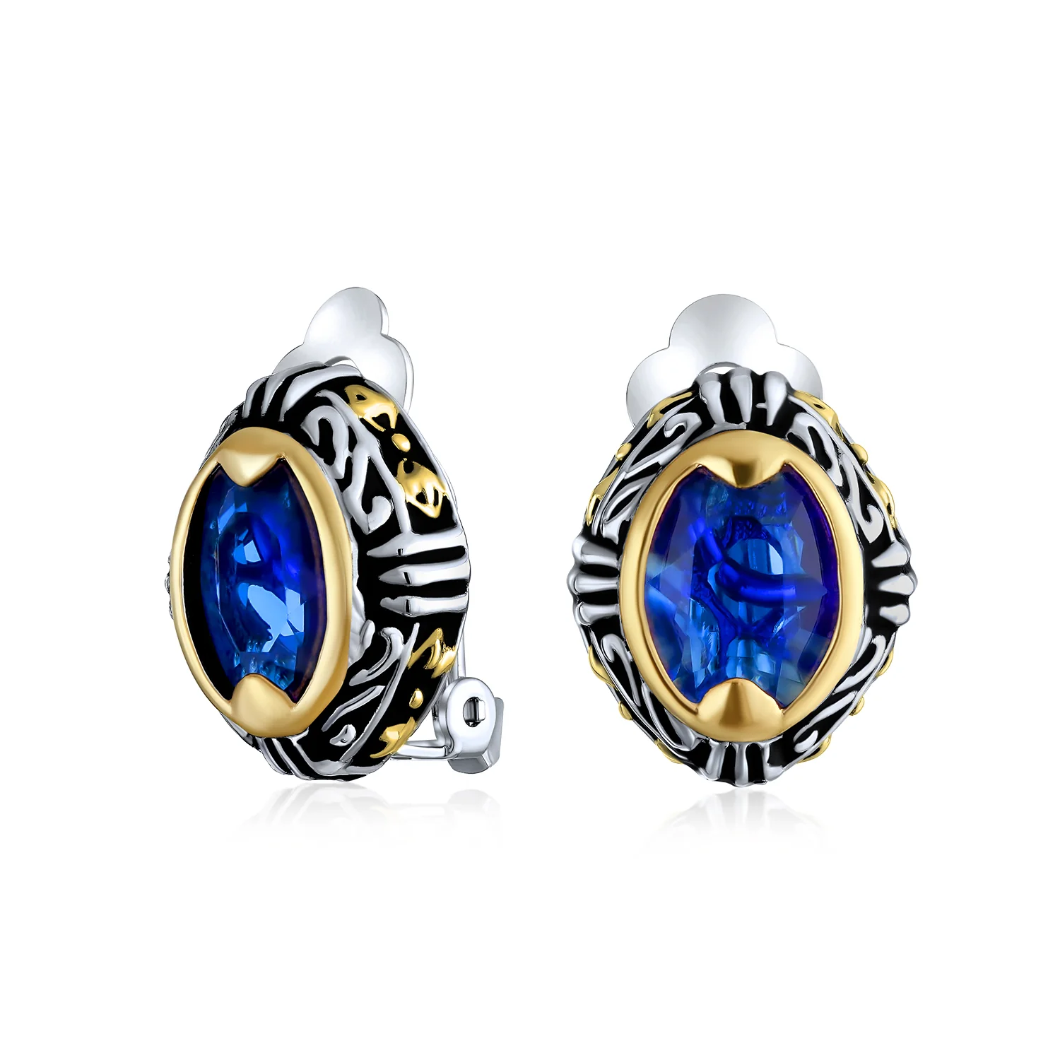 Fashion Crystal Oval Bali Style Clip-On Earrings Non-Pierced Ears Multiple Colors