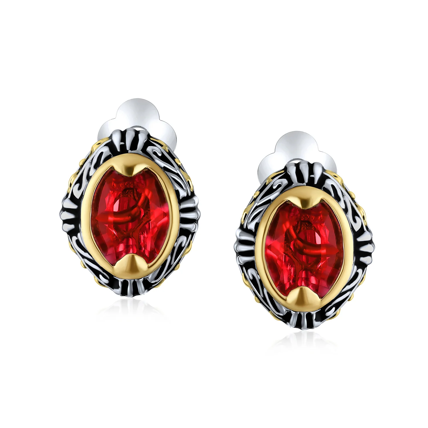Fashion Crystal Oval Bali Style Clip-On Earrings Non-Pierced Ears Multiple Colors - Image 6