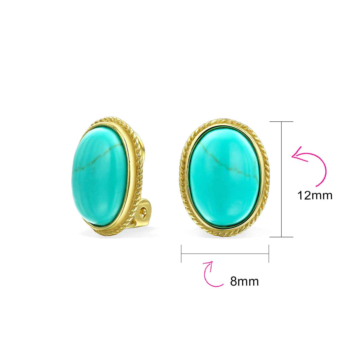 7CT Oval Cabochon Gemstones 17K Gold Plated Clip-On Earrings - Image 14