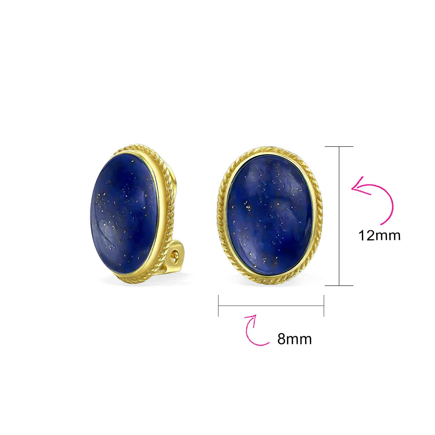 7CT Oval Cabochon Gemstones 17K Gold Plated Clip-On Earrings - Image 15