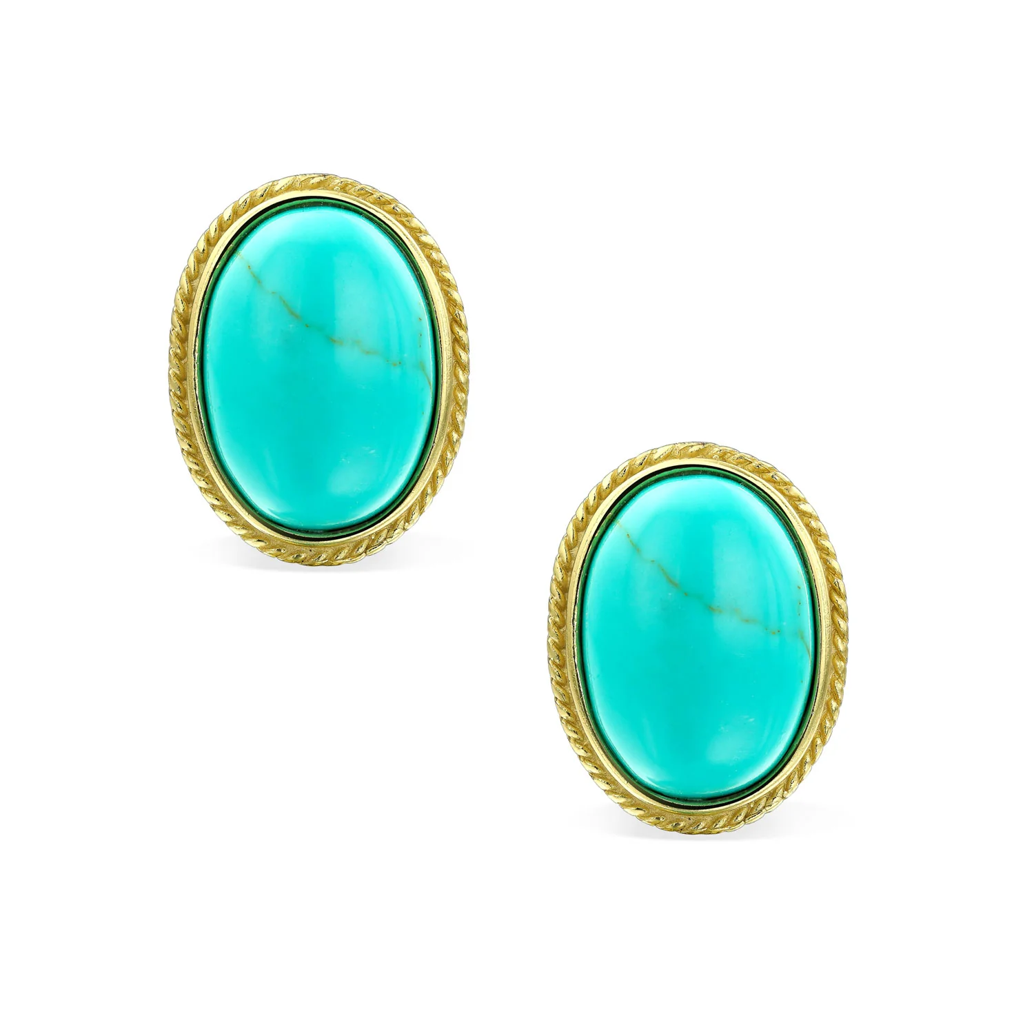 7CT Oval Cabochon Gemstones 17K Gold Plated Clip-On Earrings - Image 6