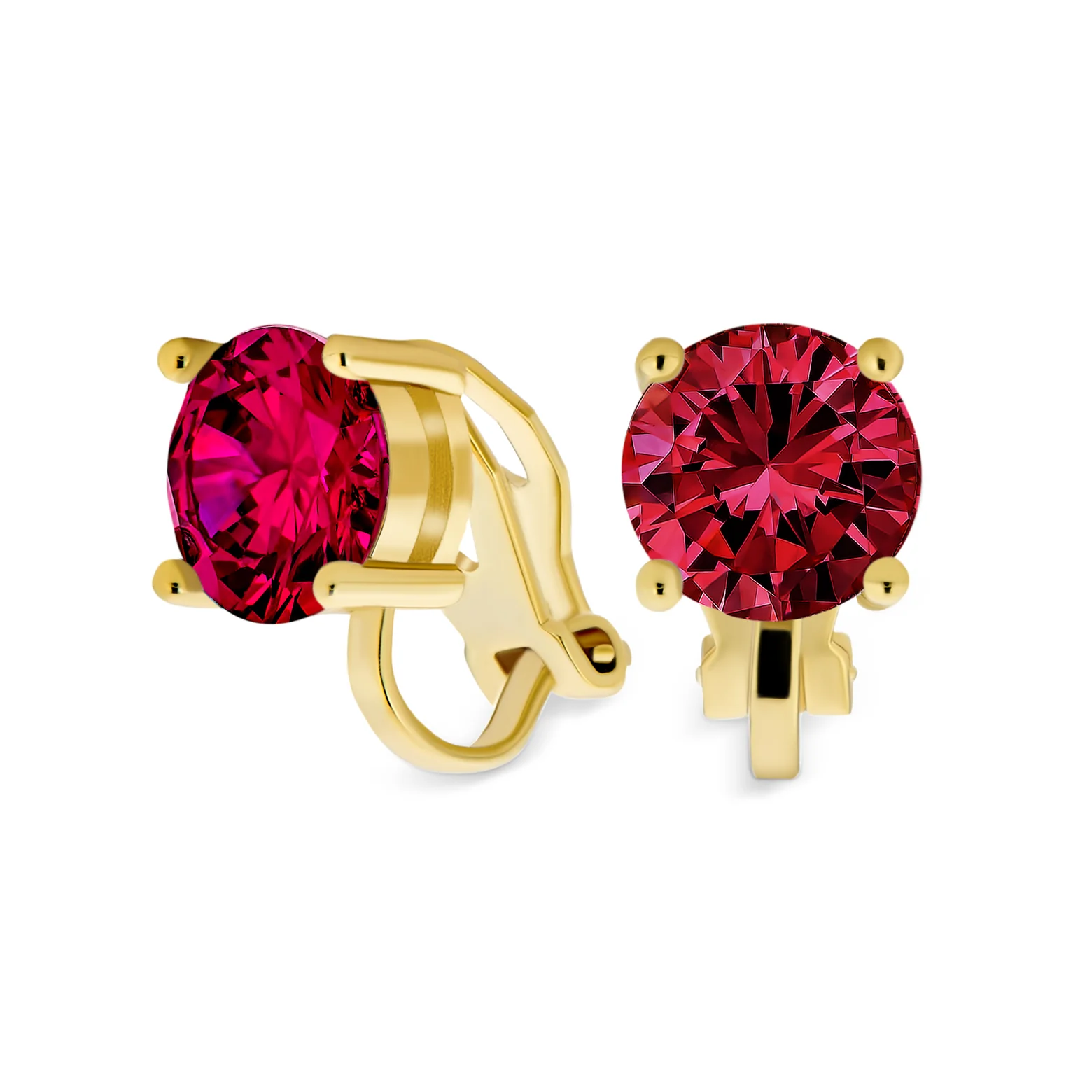 Set of 2 Multi Color CZ Clip-On Earrings Rose Gold Silver Plated For Non-Pierced - Image 11