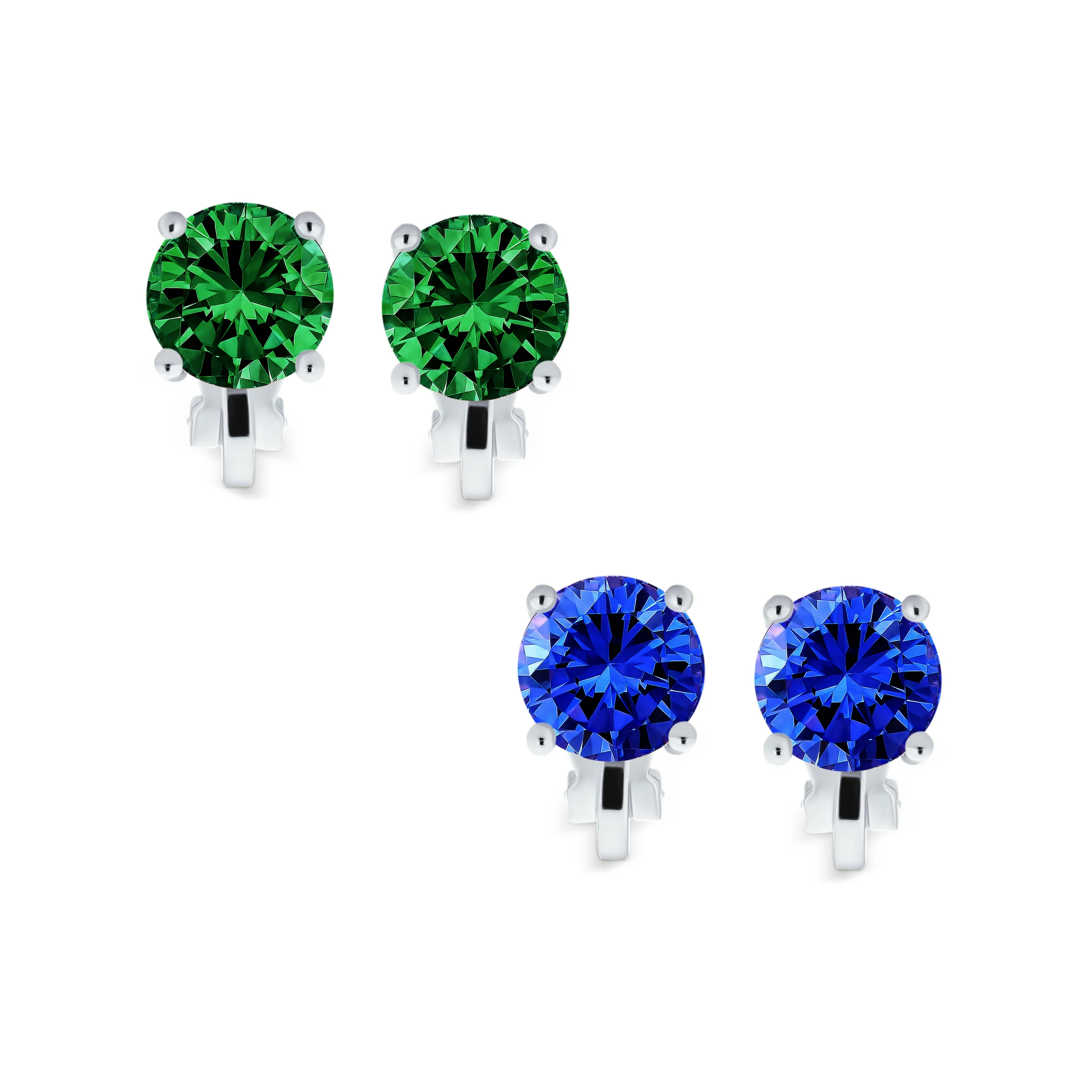 Set of 2 Multi Color CZ Clip-On Earrings Rose Gold Silver Plated For Non-Pierced - Image 2