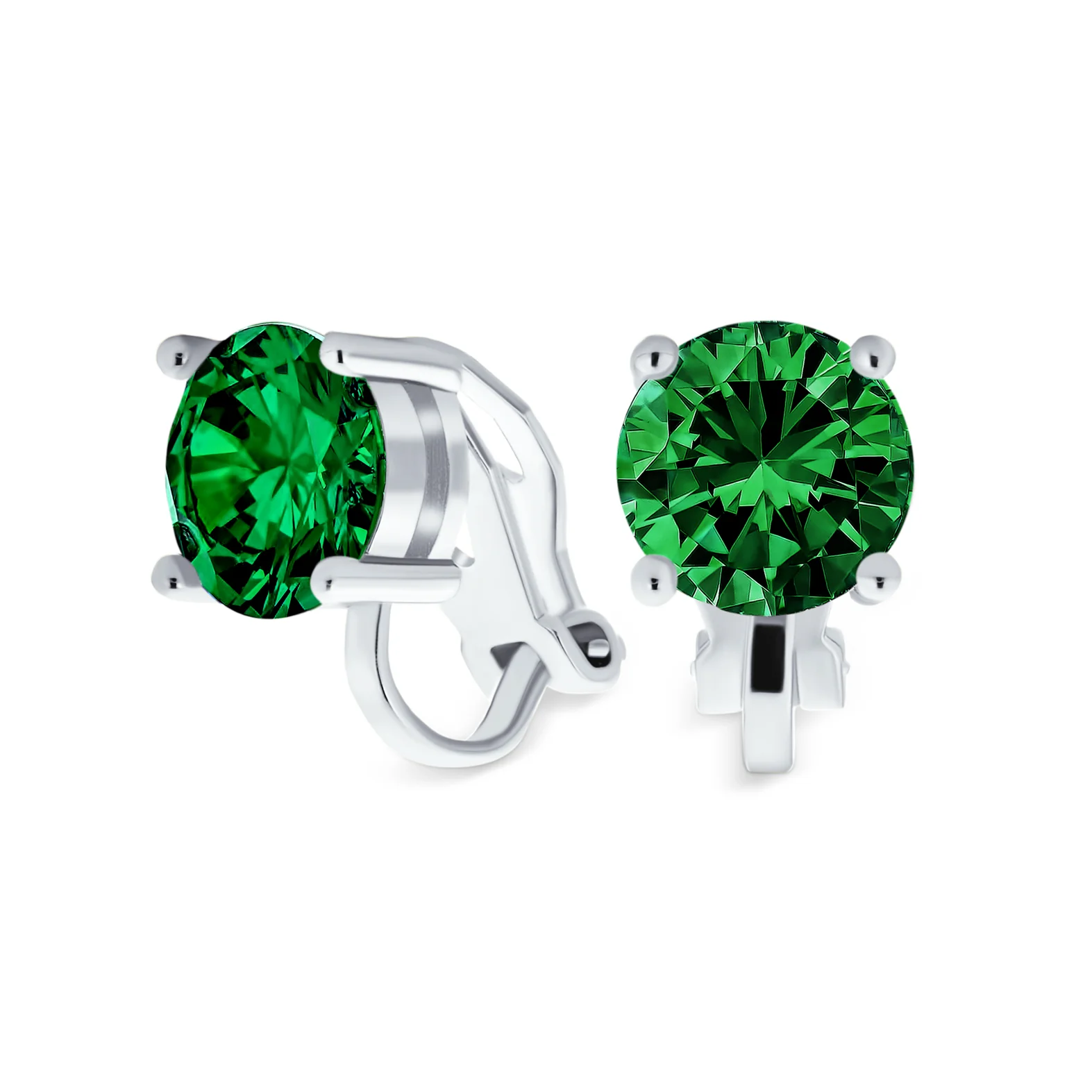 Set of 2 Multi Color CZ Clip-On Earrings Rose Gold Silver Plated For Non-Pierced - Image 6