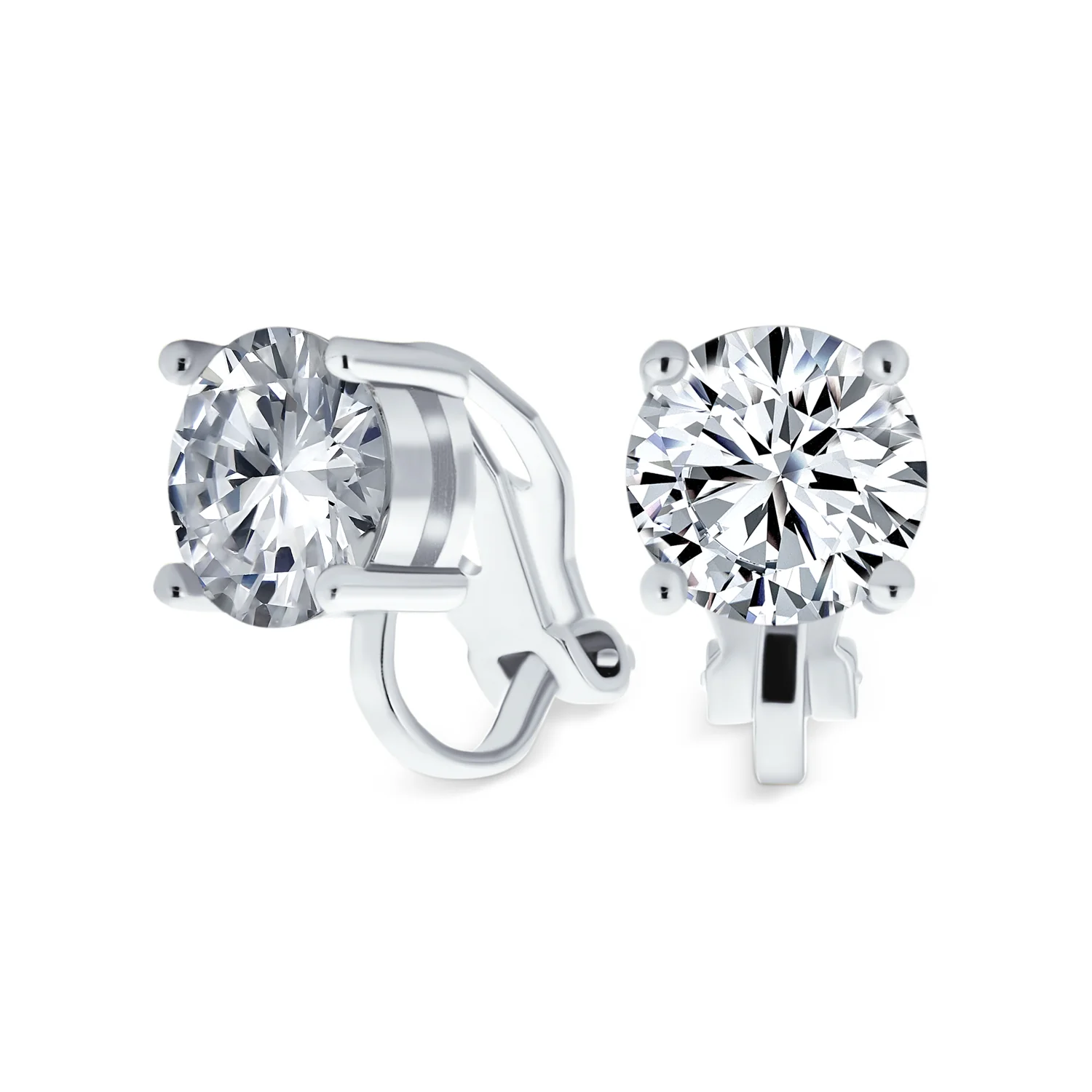 Set of 2 Multi Color CZ Clip-On Earrings Rose Gold Silver Plated For Non-Pierced - Image 8
